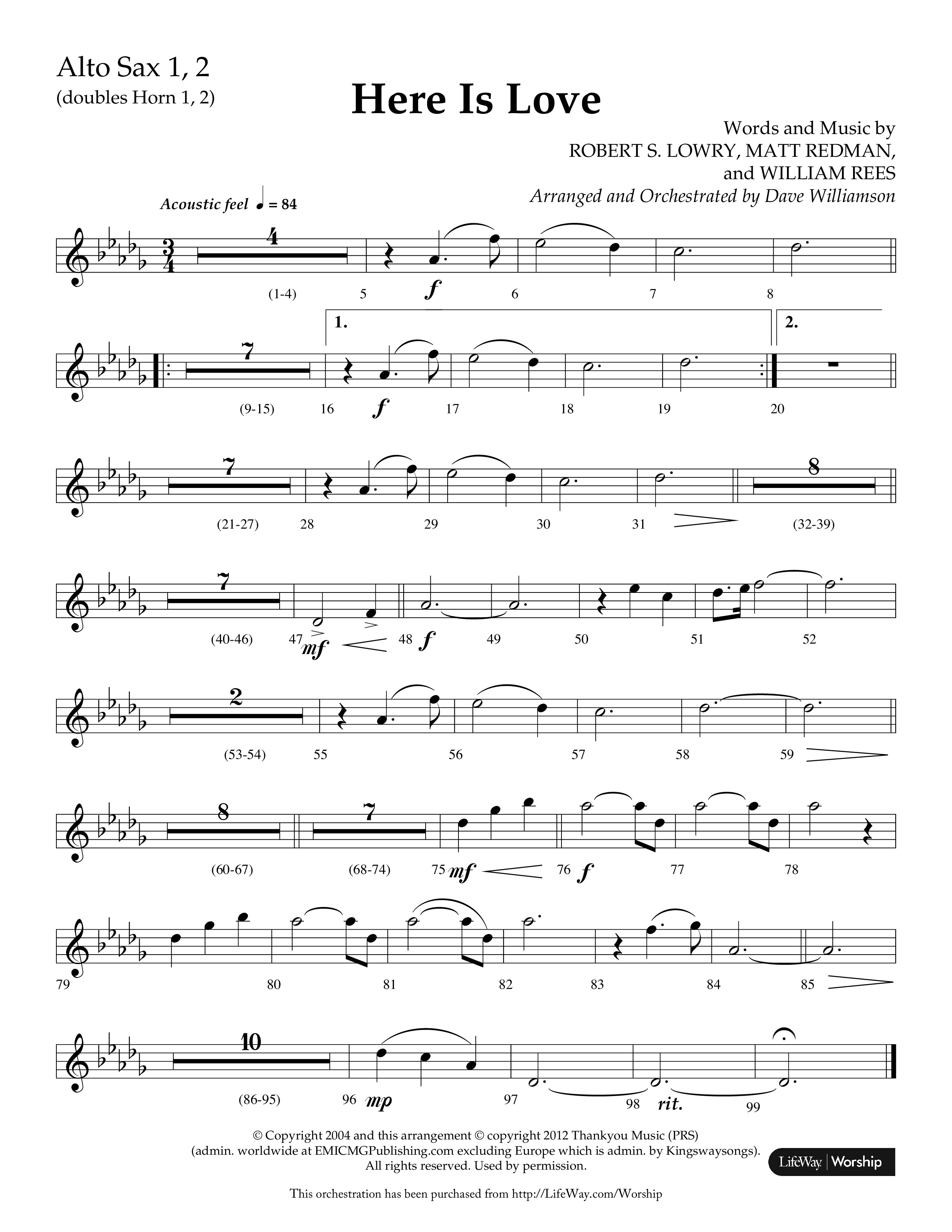 Here Is Love (Choral Anthem SATB) Alto Sax 1/2 (Lifeway Choral / Arr. Dave Williamson)