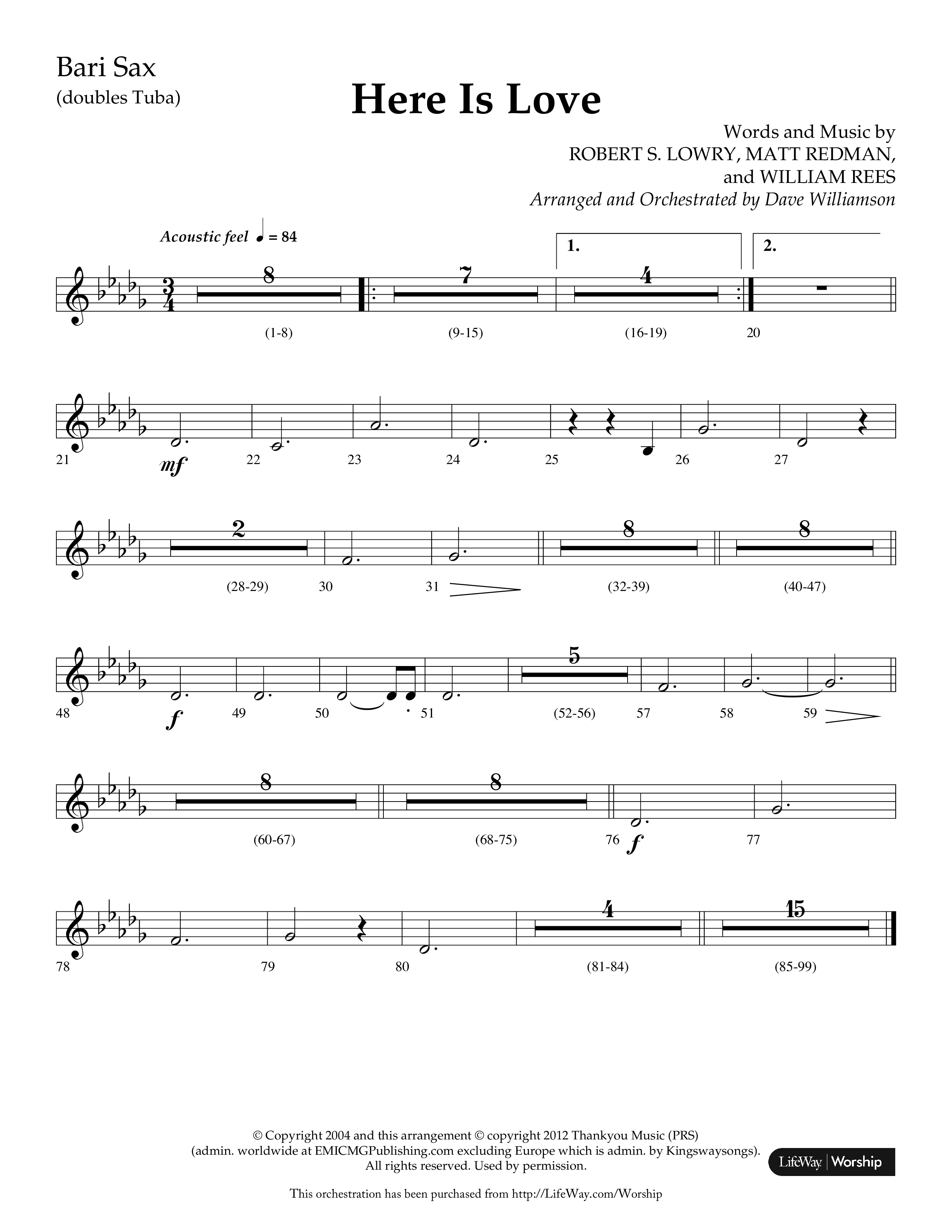 Here Is Love (Choral Anthem SATB) Bari Sax (Lifeway Choral / Arr. Dave Williamson)