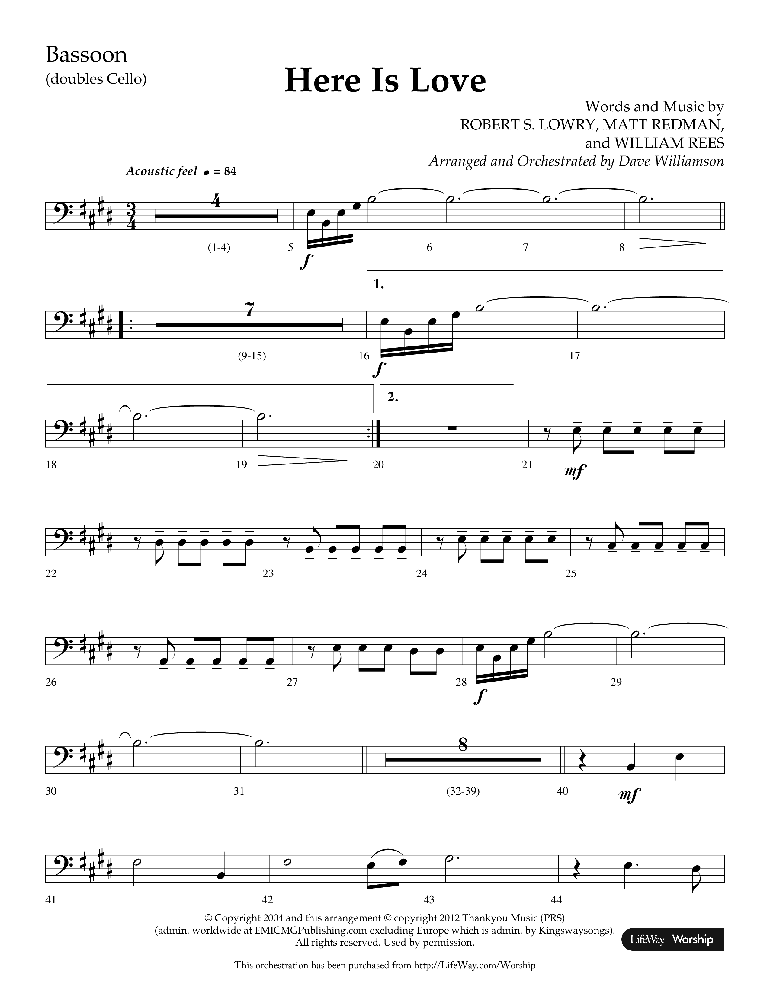 Here Is Love (Choral Anthem SATB) Bassoon (Lifeway Choral / Arr. Dave Williamson)