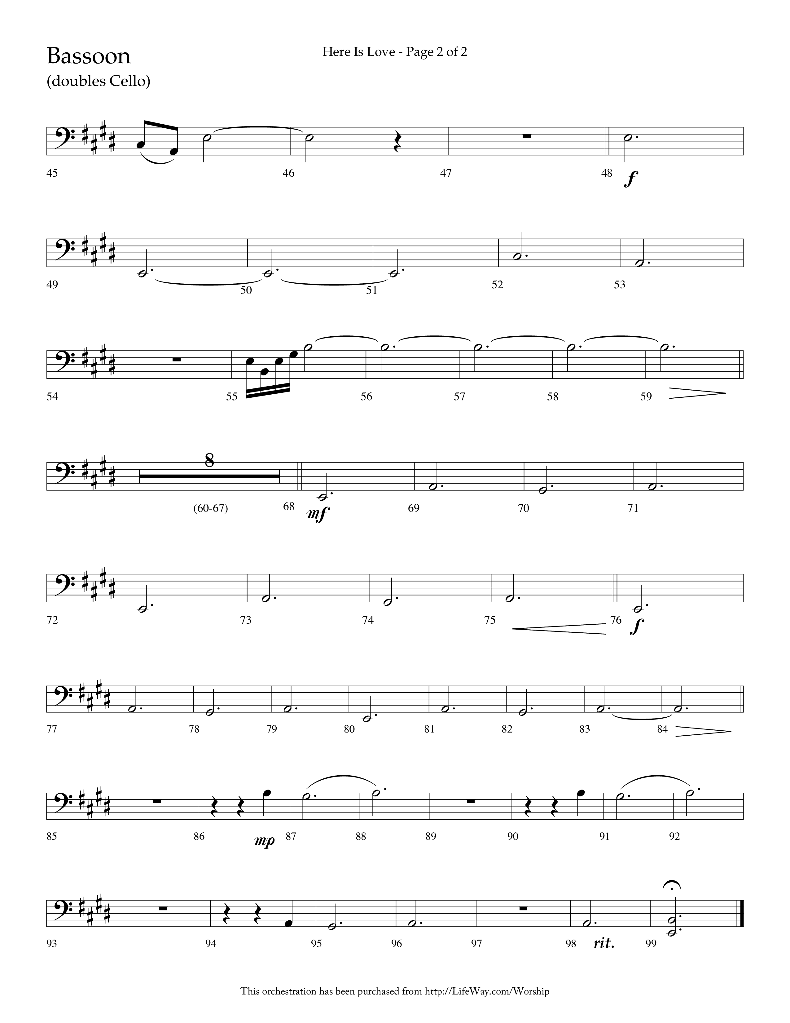 Here Is Love (Choral Anthem SATB) Bassoon (Lifeway Choral / Arr. Dave Williamson)