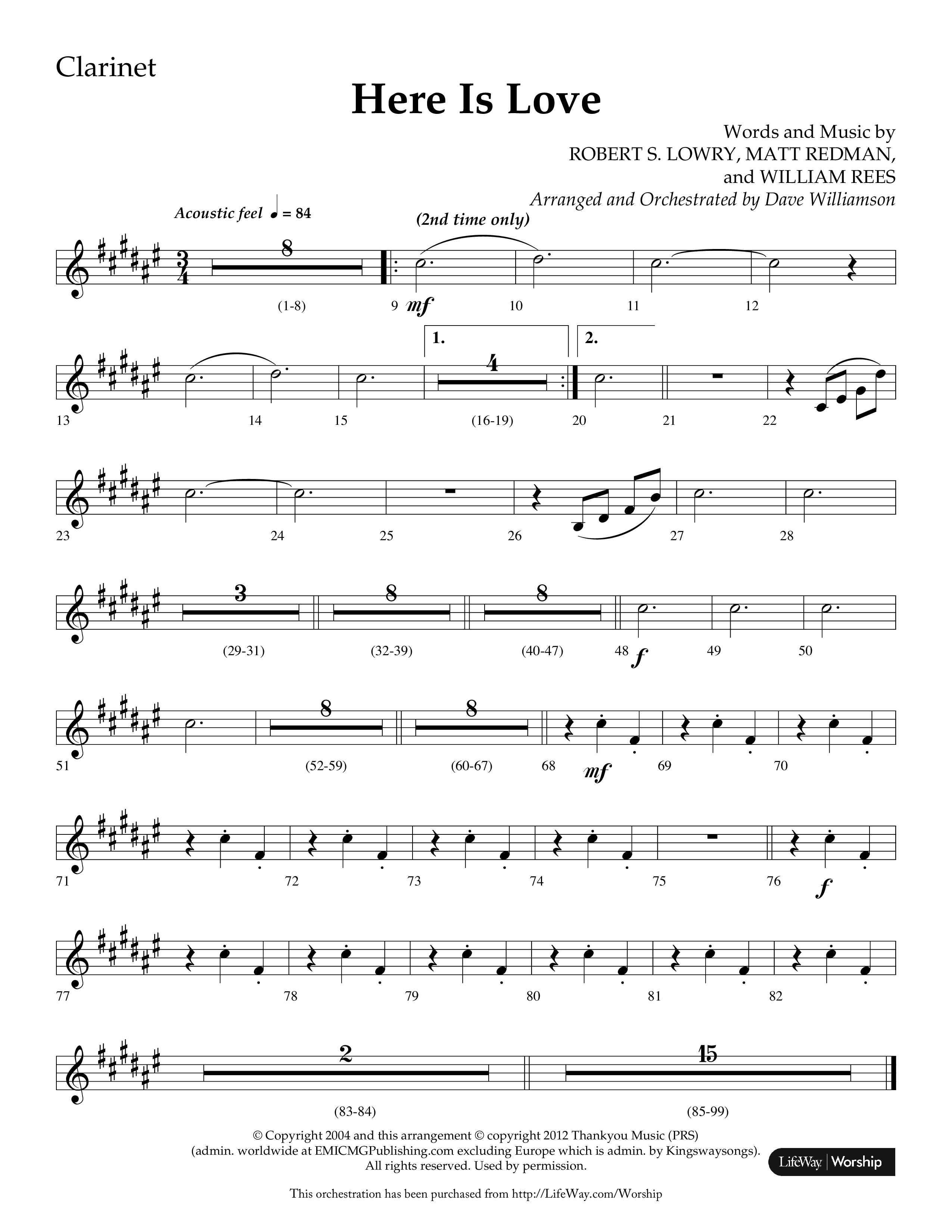 Here Is Love (Choral Anthem SATB) Clarinet 1/2 (Lifeway Choral / Arr. Dave Williamson)