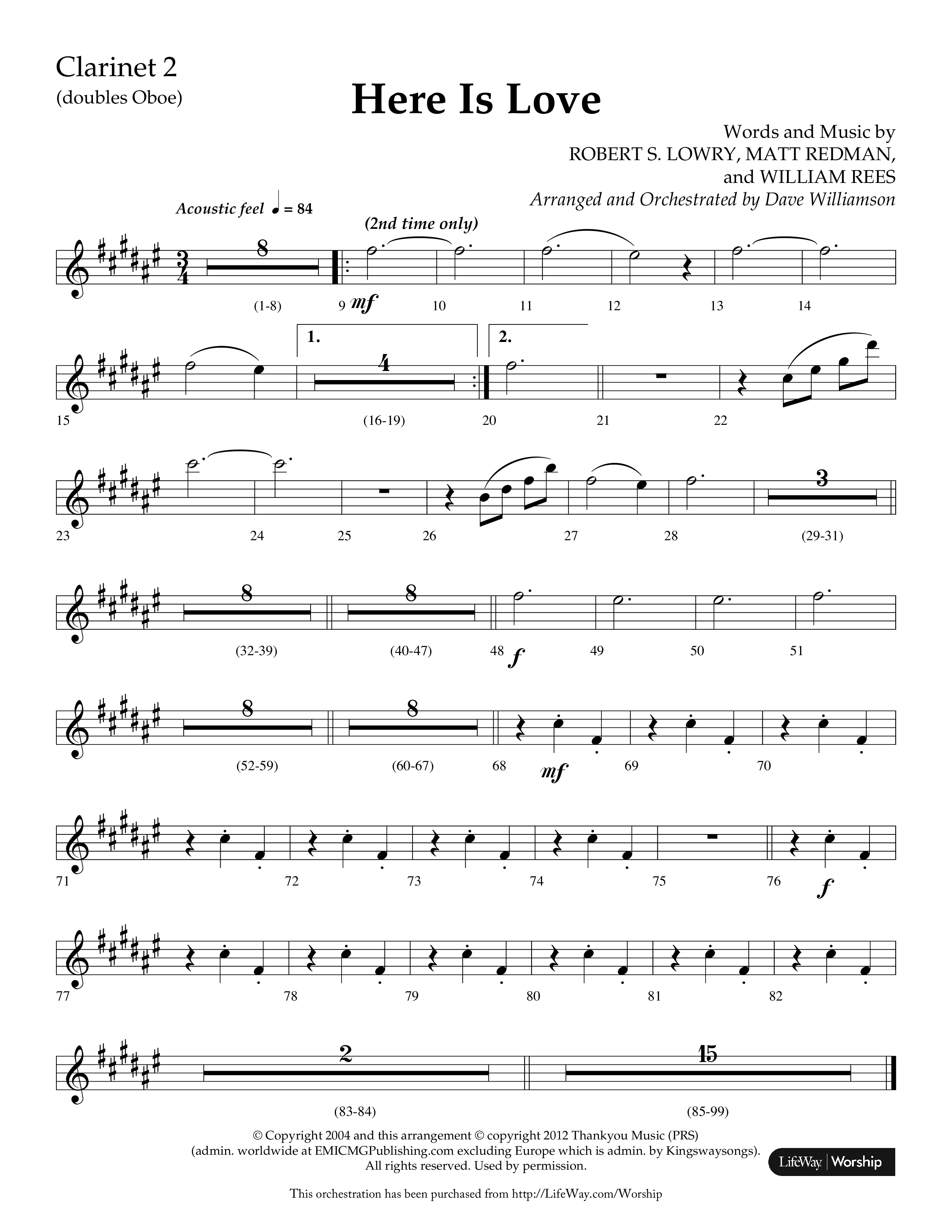 Here Is Love (Choral Anthem SATB) Clarinet 1/2 (Lifeway Choral / Arr. Dave Williamson)