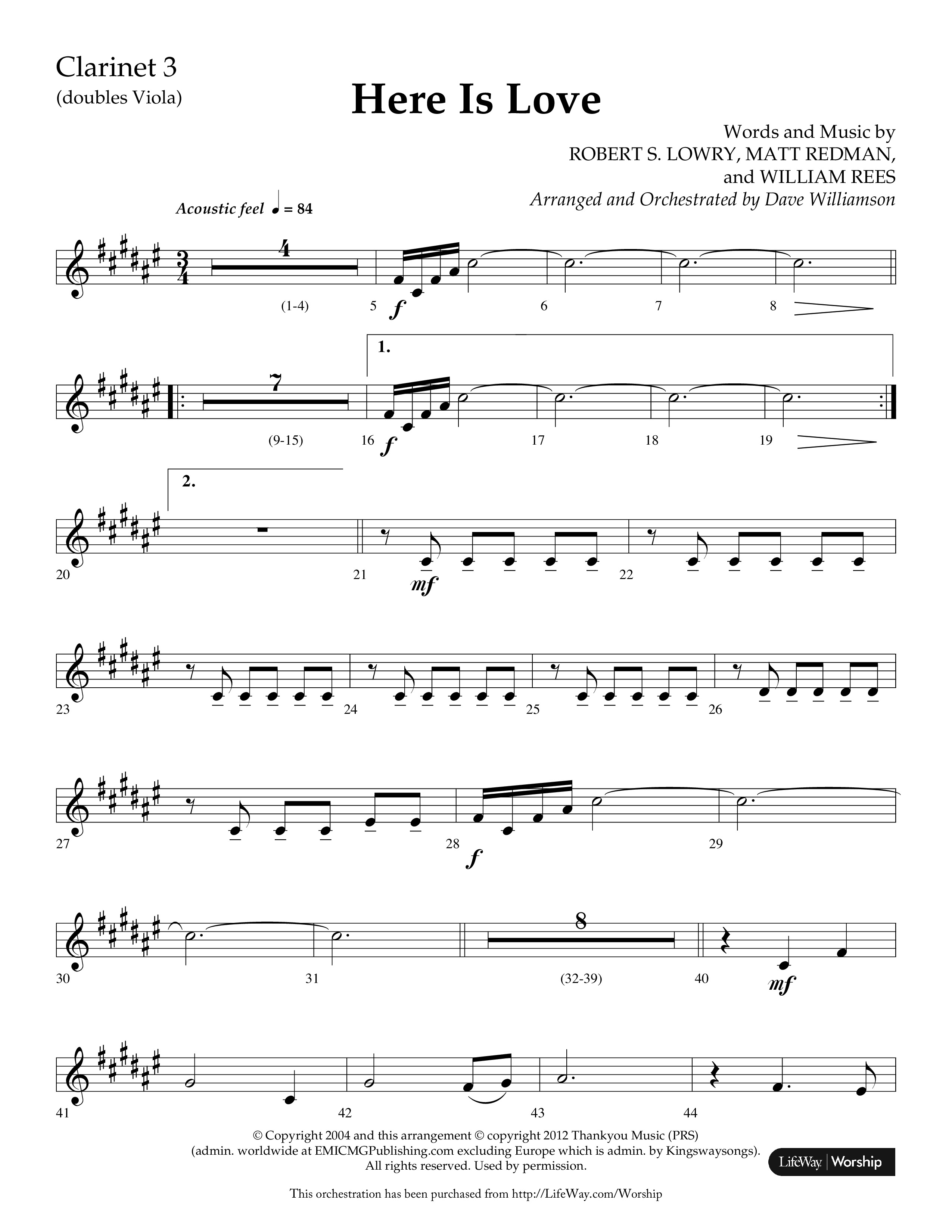 Here Is Love (Choral Anthem SATB) Clarinet 3 (Lifeway Choral / Arr. Dave Williamson)
