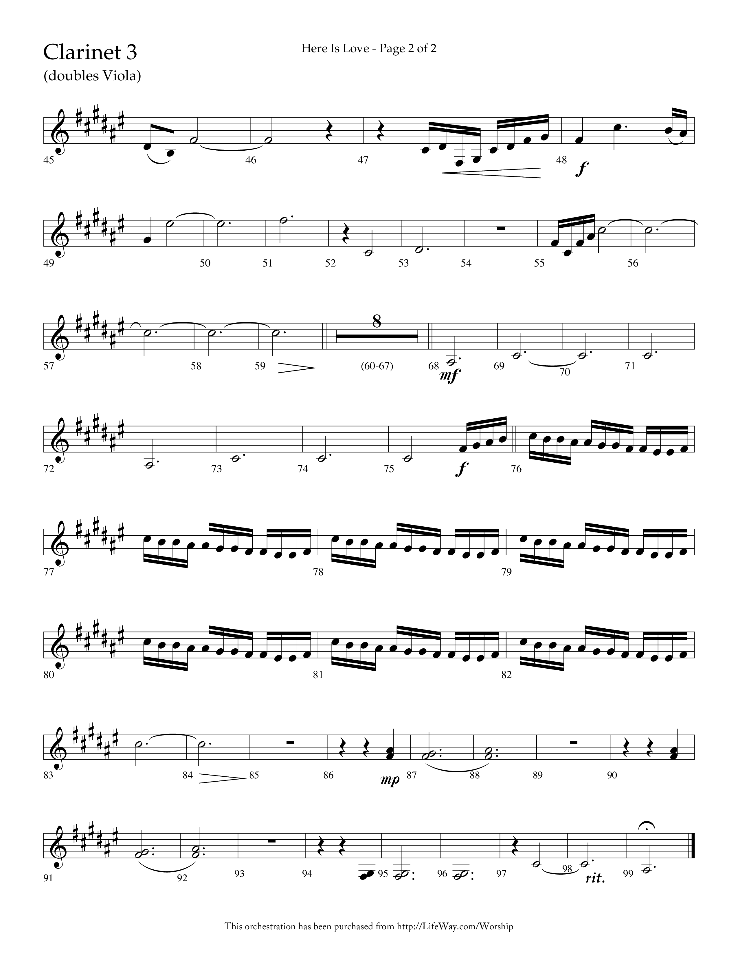 Here Is Love (Choral Anthem SATB) Clarinet 3 (Lifeway Choral / Arr. Dave Williamson)