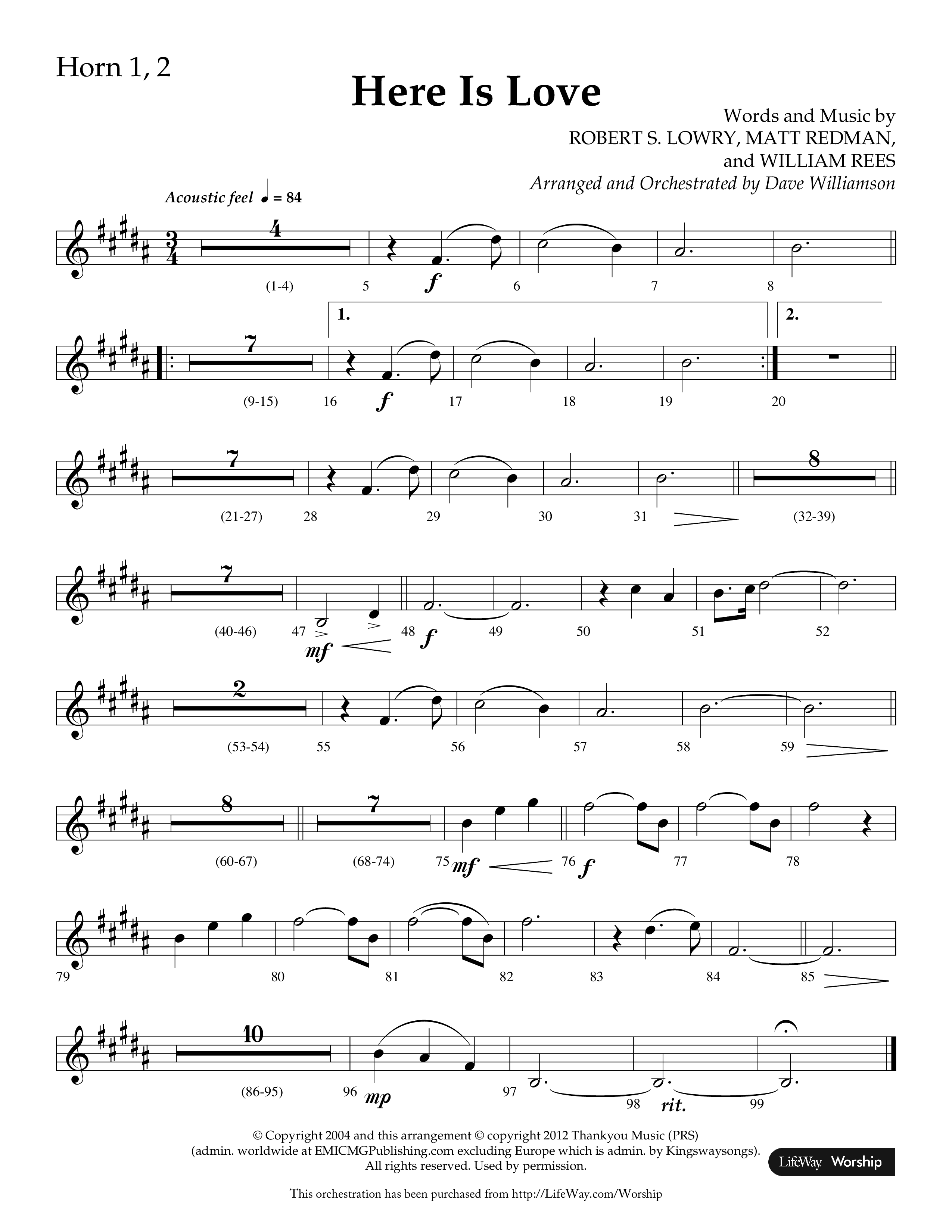 Here Is Love (Choral Anthem SATB) French Horn 1/2 (Lifeway Choral / Arr. Dave Williamson)