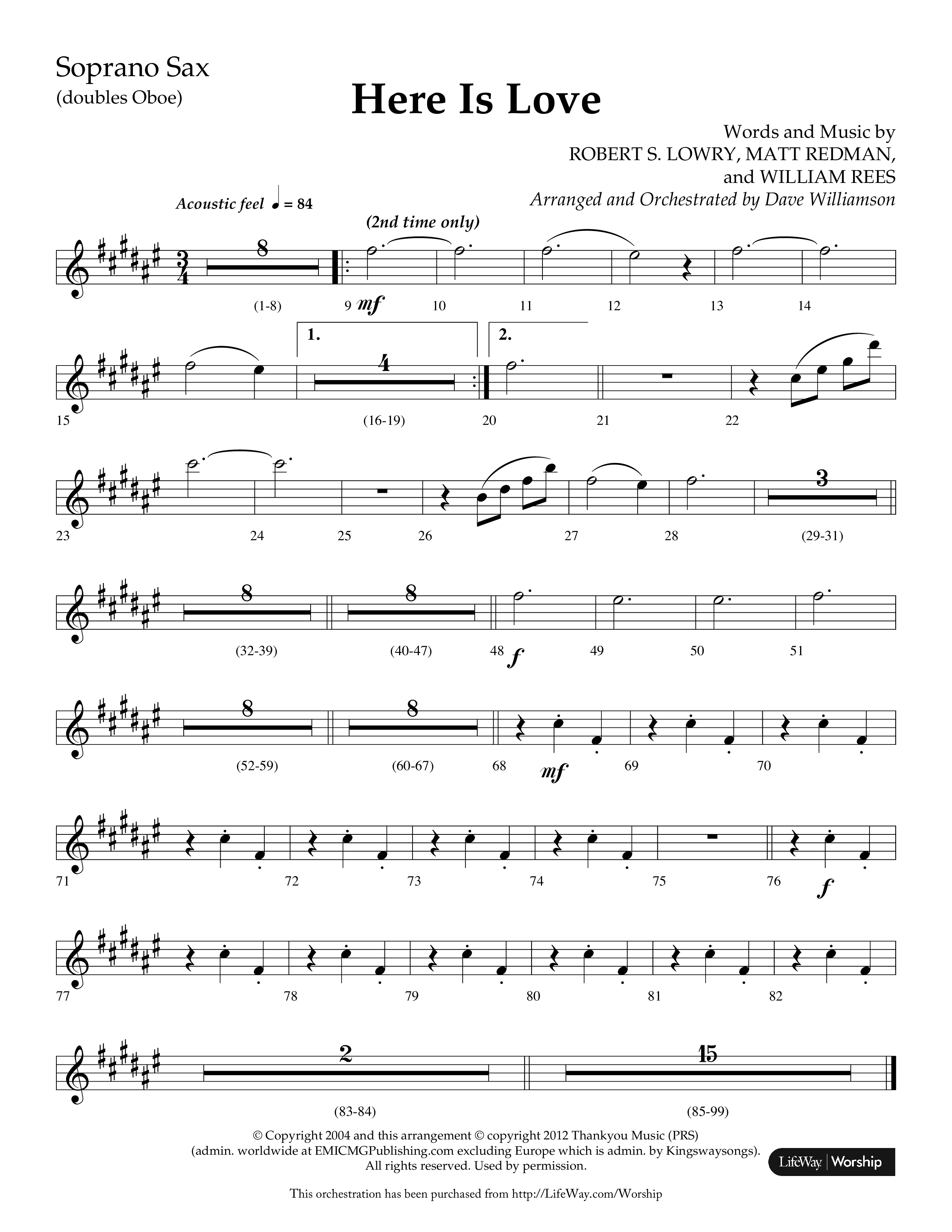 Here Is Love (Choral Anthem SATB) Soprano Sax (Lifeway Choral / Arr. Dave Williamson)