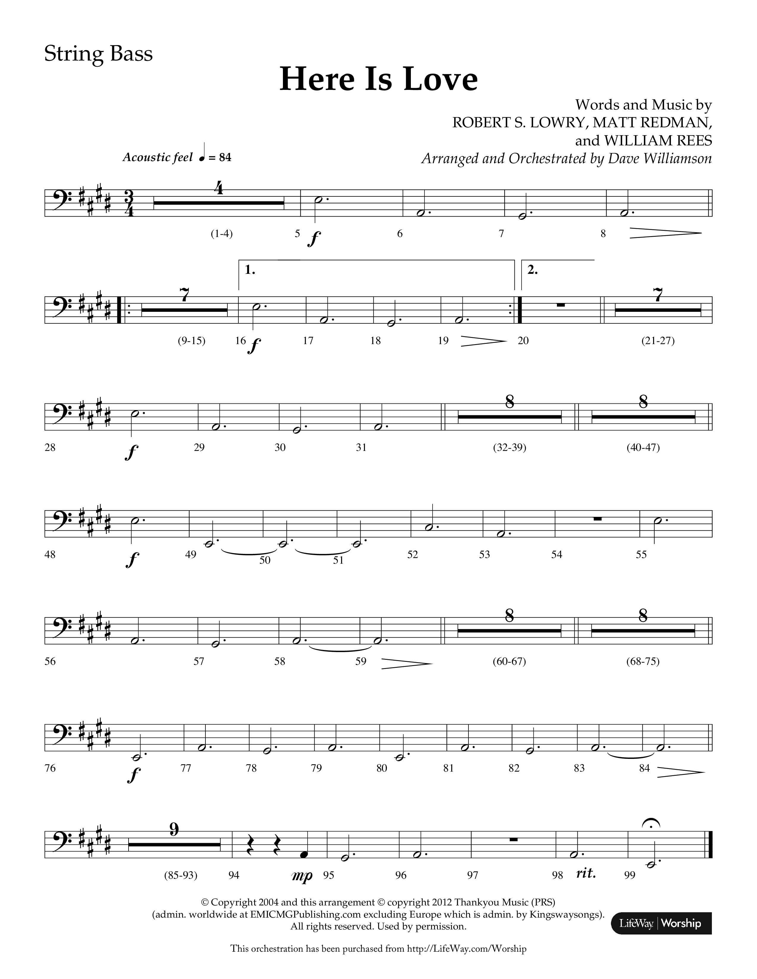 Here Is Love (Choral Anthem SATB) String Bass (Lifeway Choral / Arr. Dave Williamson)