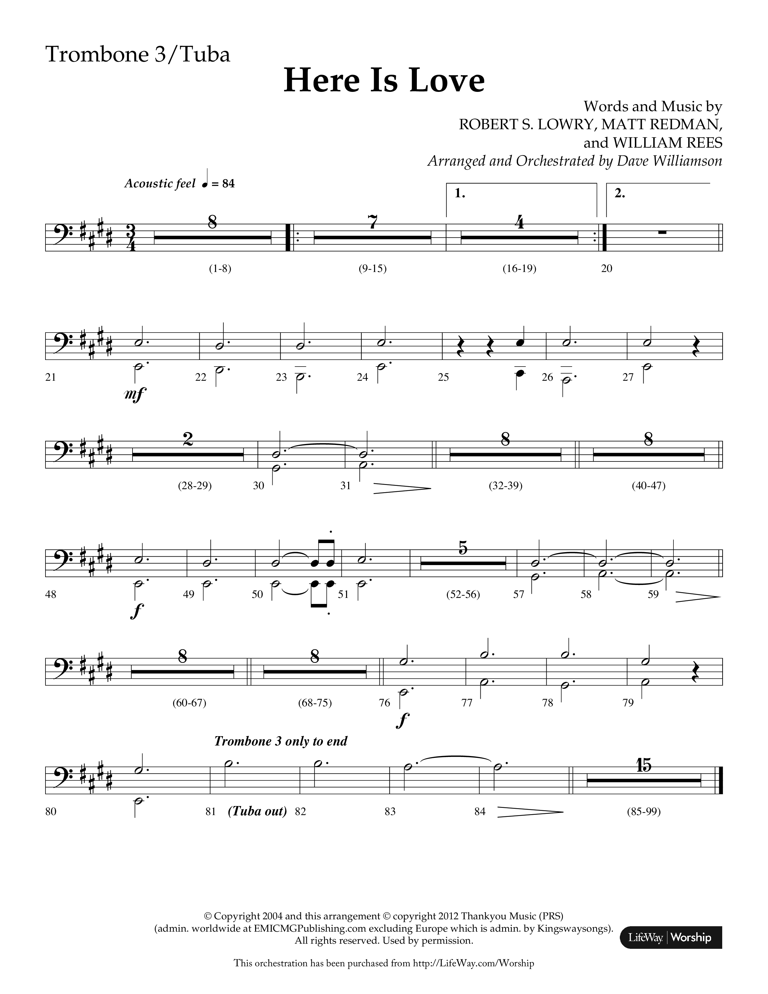 Here Is Love (Choral Anthem SATB) Trombone 3/Tuba (Lifeway Choral / Arr. Dave Williamson)