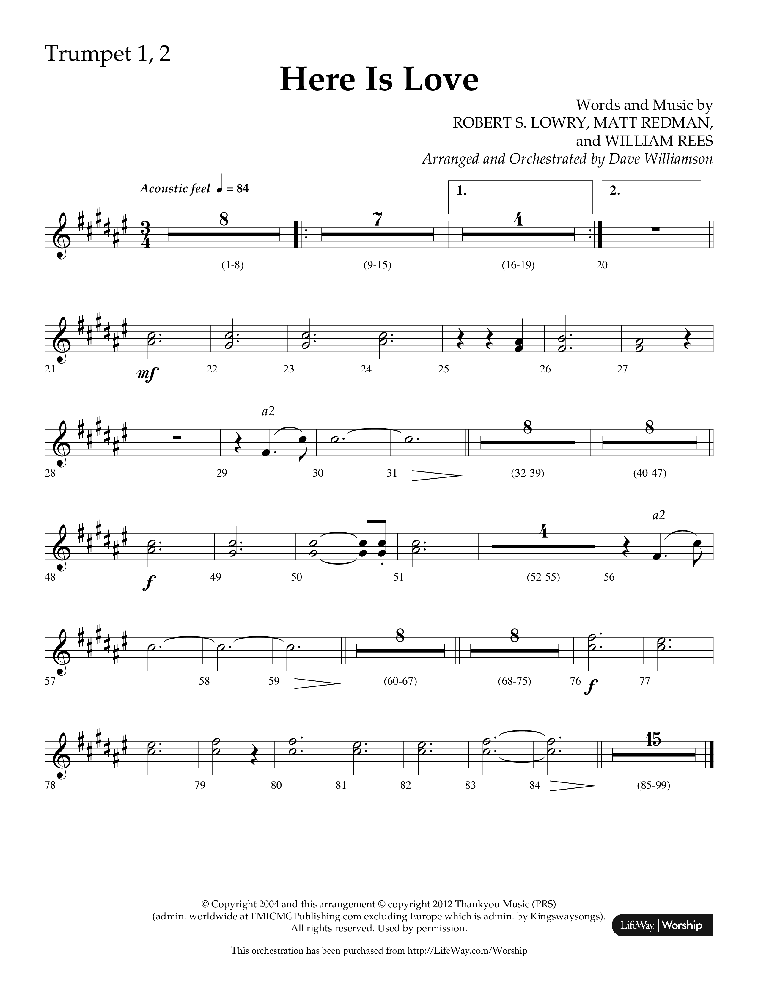 Here Is Love (Choral Anthem SATB) Trumpet 1,2 (Lifeway Choral / Arr. Dave Williamson)