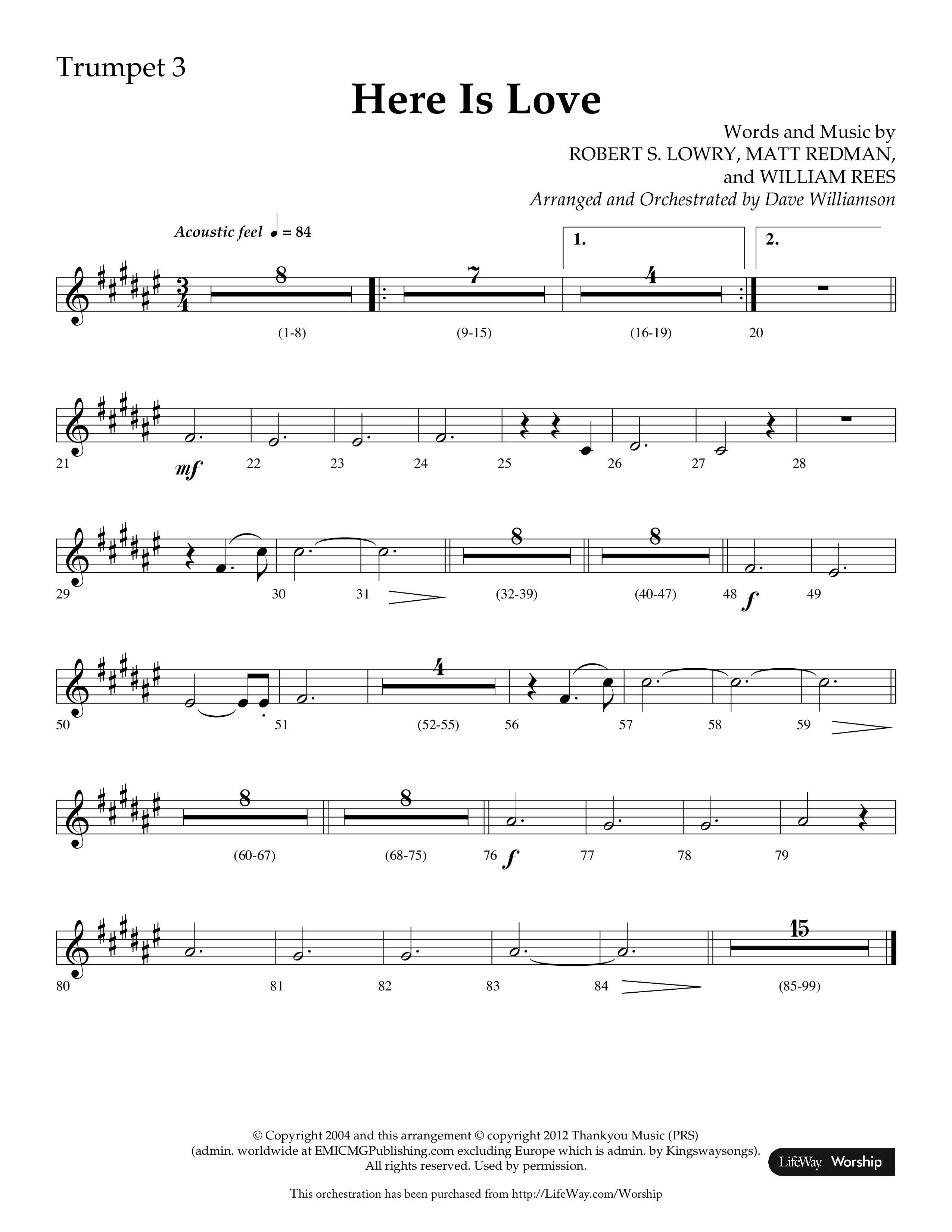 Here Is Love (Choral Anthem SATB) Trumpet 3 (Lifeway Choral / Arr. Dave Williamson)