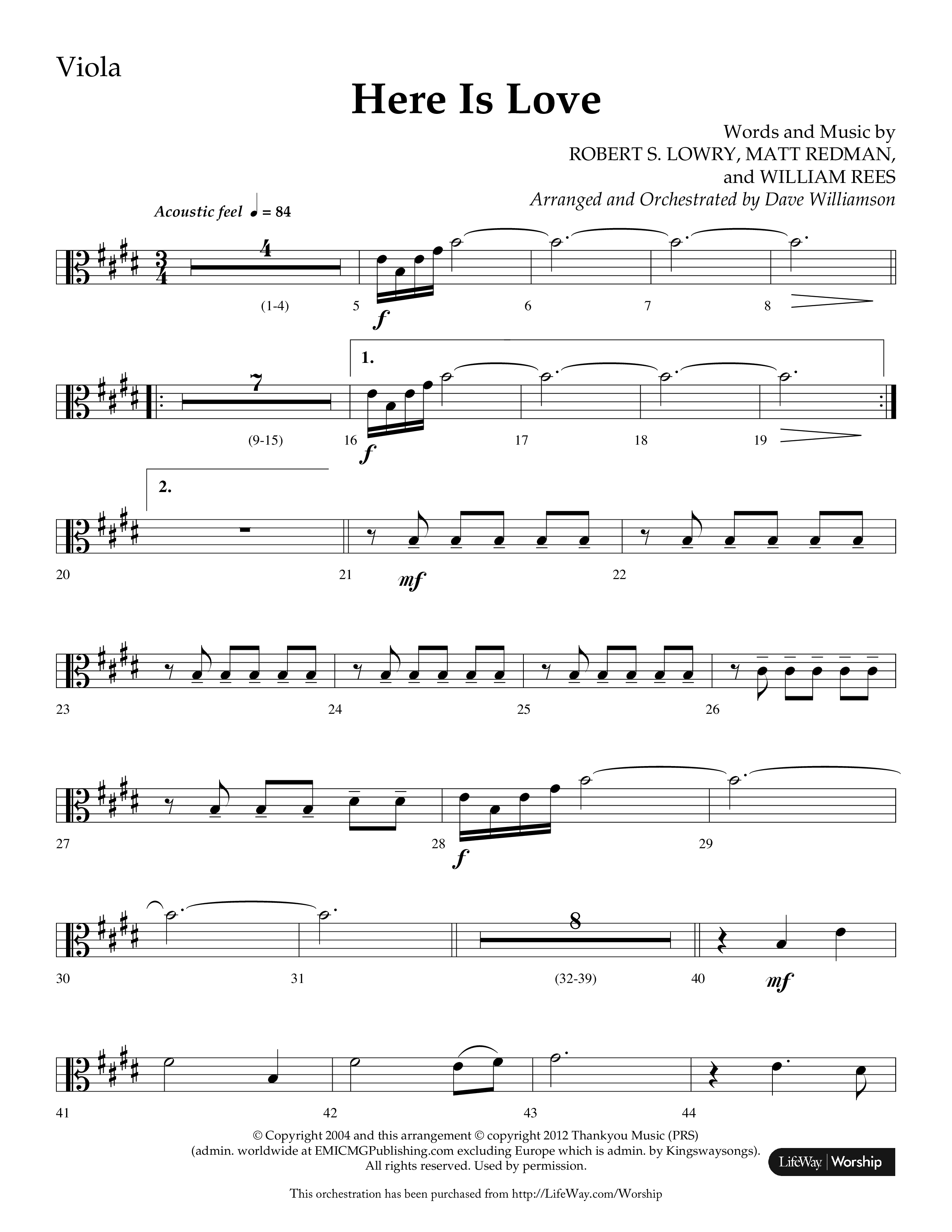 Here Is Love (Choral Anthem SATB) Viola (Lifeway Choral / Arr. Dave Williamson)