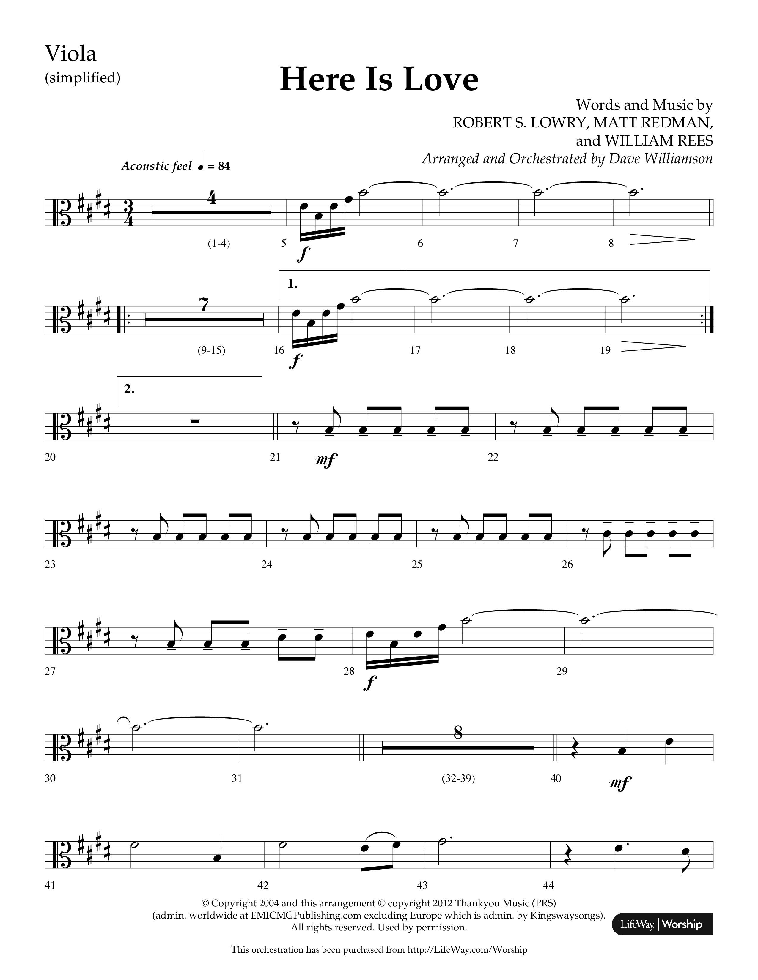 Here Is Love (Choral Anthem SATB) Viola (Lifeway Choral / Arr. Dave Williamson)