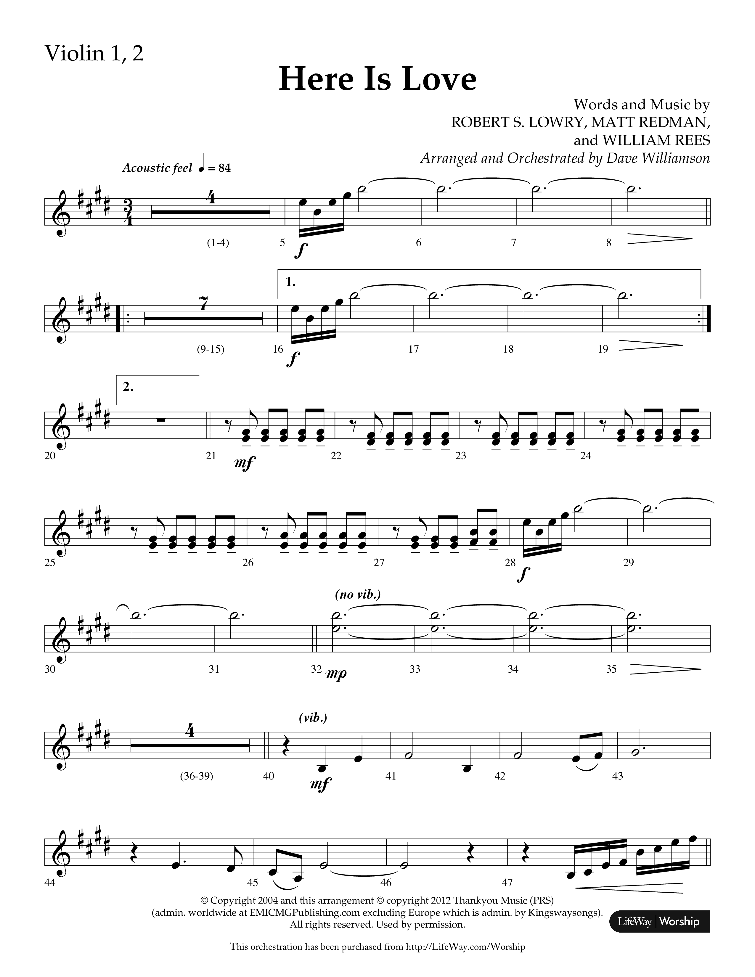 Here Is Love (Choral Anthem SATB) Violin 1/2 (Lifeway Choral / Arr. Dave Williamson)