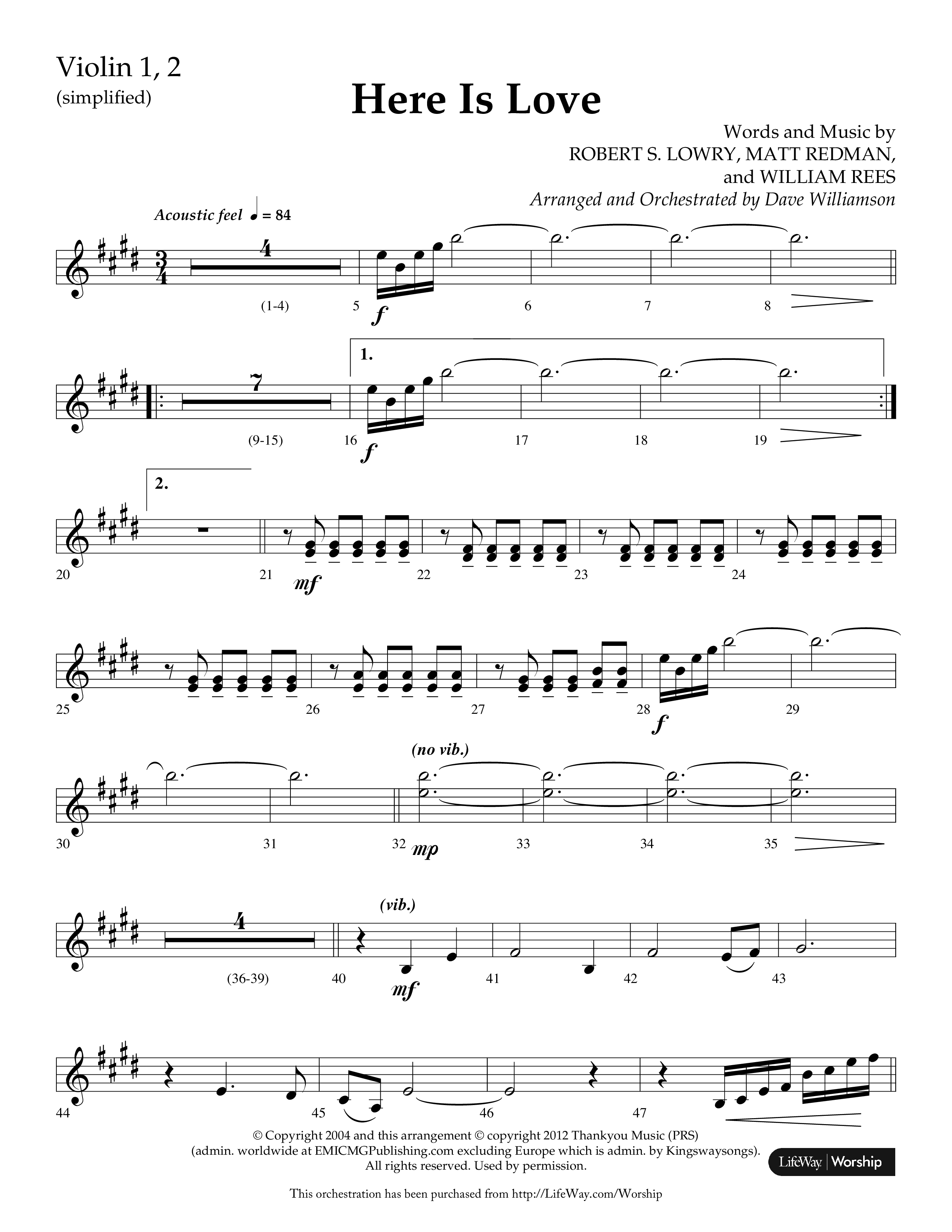 Here Is Love (Choral Anthem SATB) Violin 1/2 (Lifeway Choral / Arr. Dave Williamson)