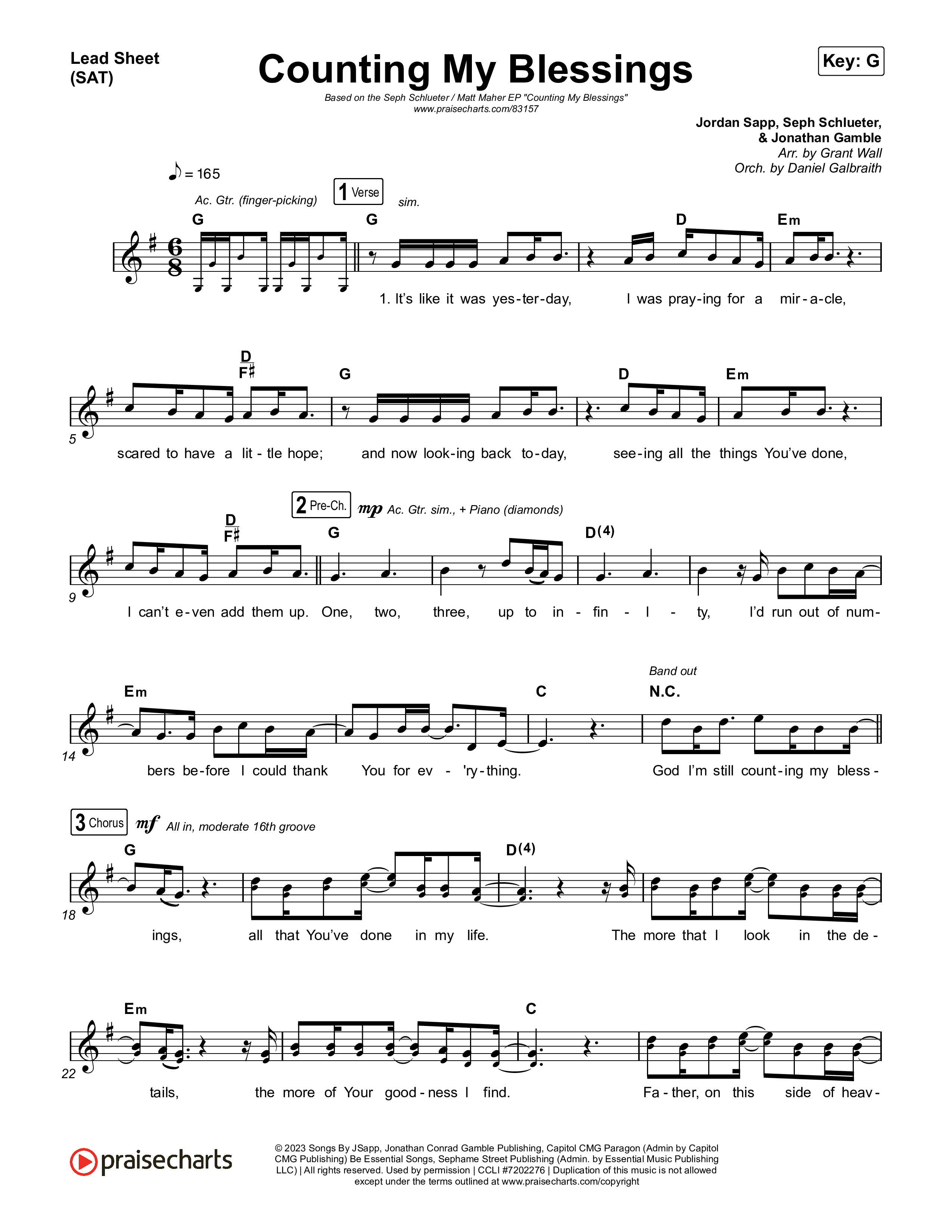 Counting My Blessings Lead Sheet (SAT) (Seph Schlueter / Matt Maher)