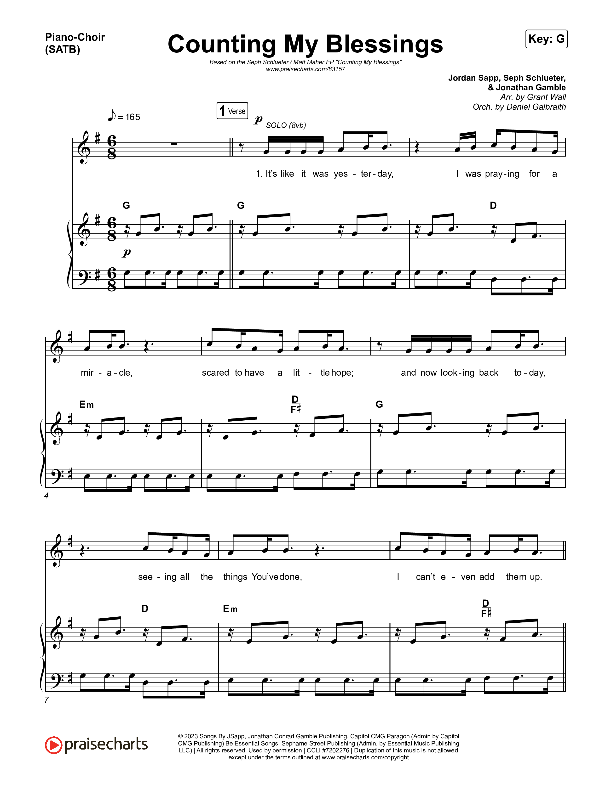 Counting My Blessings Piano/Vocal (SATB) (Seph Schlueter / Matt Maher)