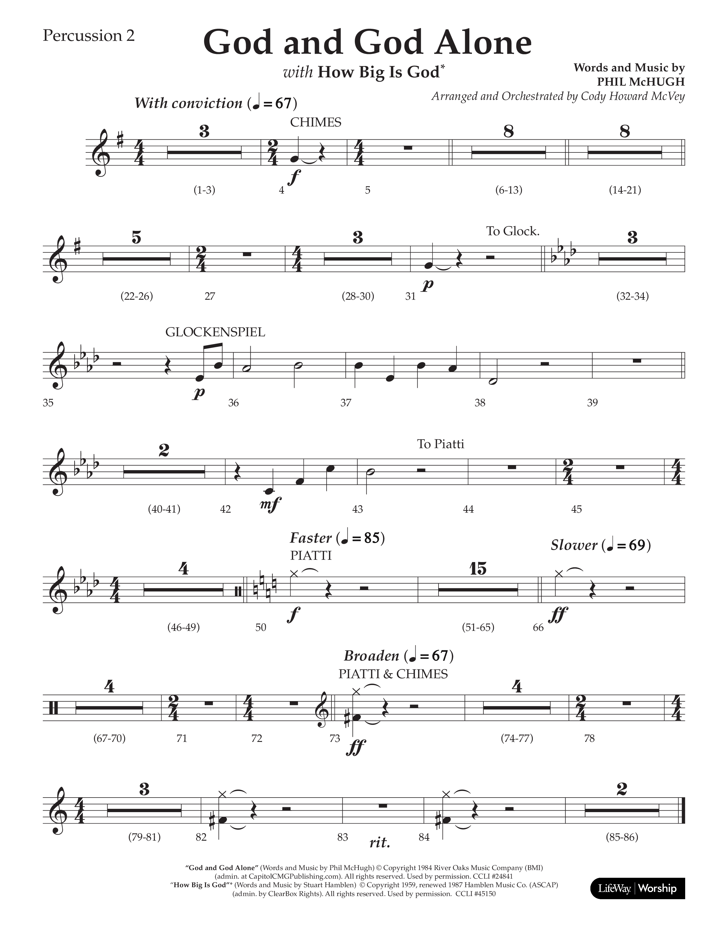 God And God Alone (with How Big Is God) (Choral Anthem SATB) Percussion 1/2 (Lifeway Choral / Arr. Cody McVey)