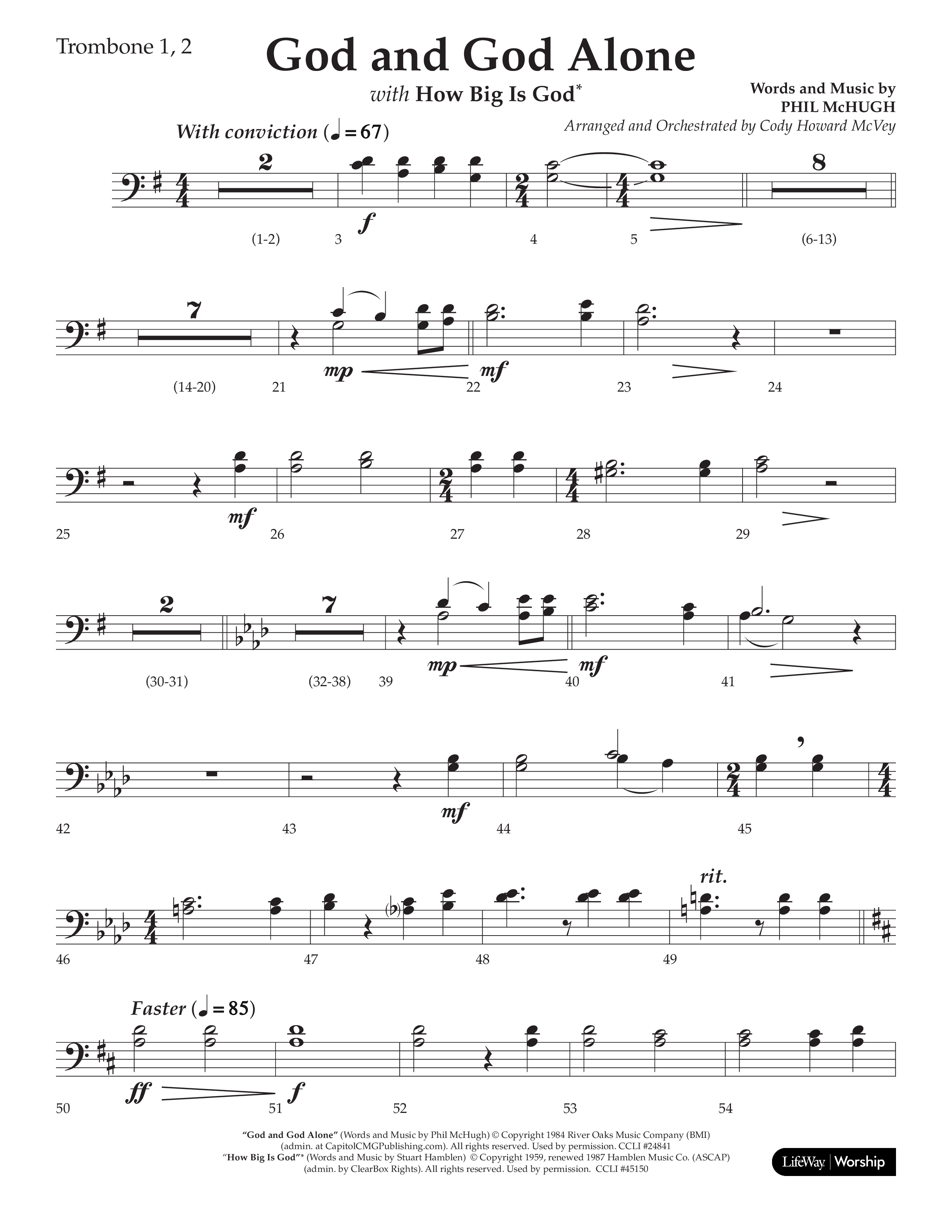 God And God Alone (with How Big Is God) (Choral Anthem SATB) Trombone 1/2 (Lifeway Choral / Arr. Cody McVey)