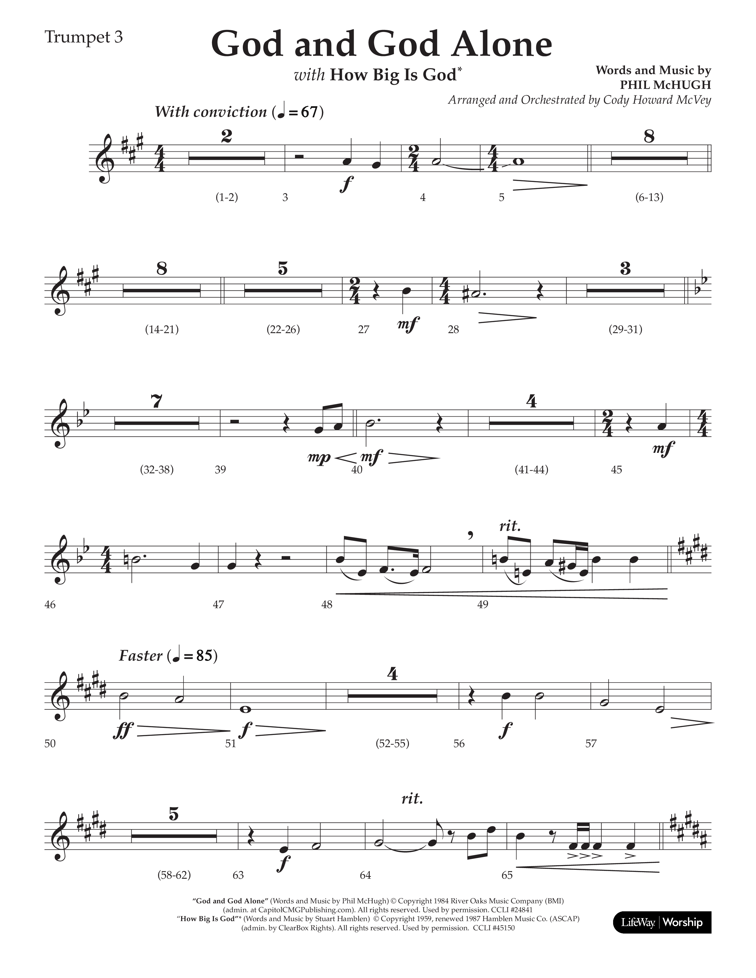 God And God Alone (with How Big Is God) (Choral Anthem SATB) Trumpet 3 (Lifeway Choral / Arr. Cody McVey)