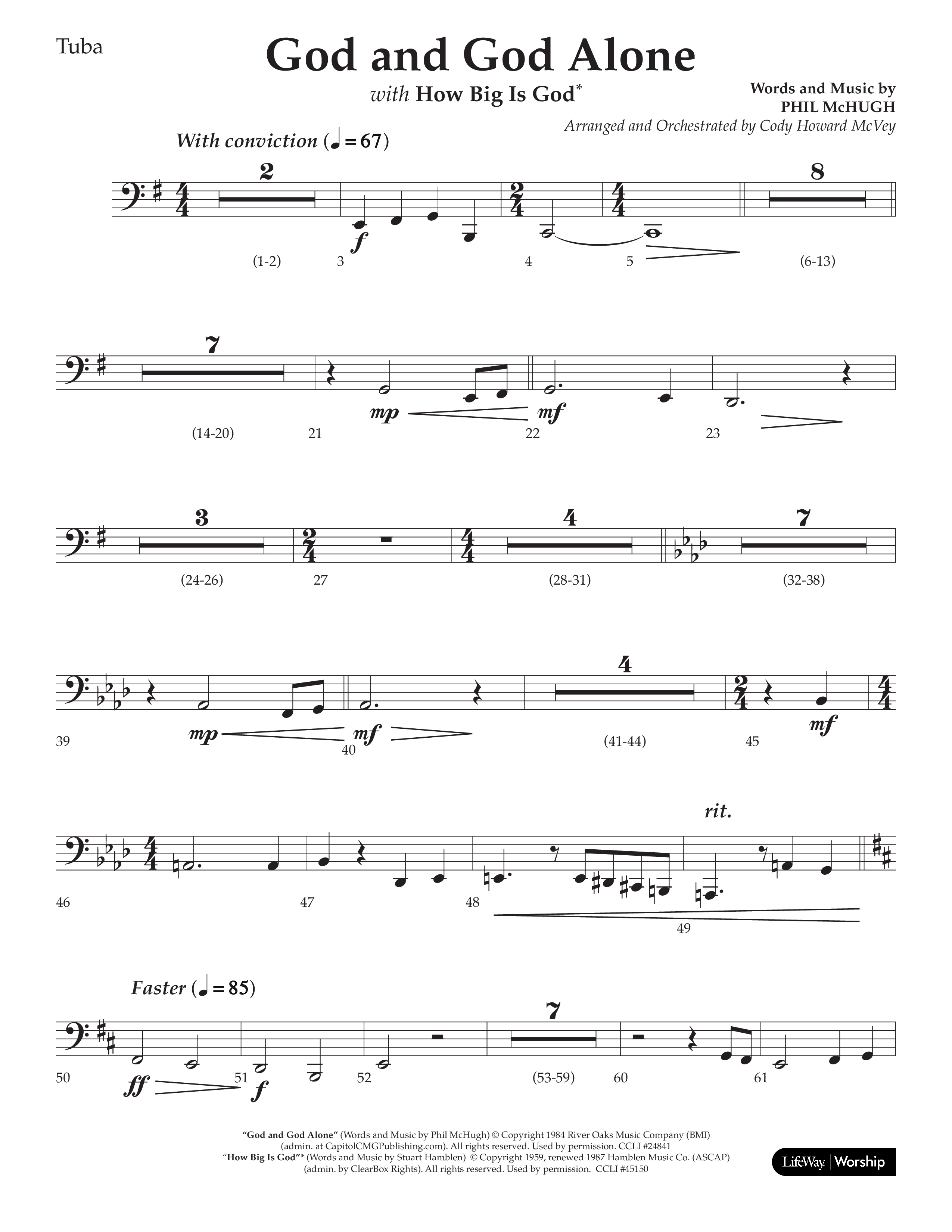 God And God Alone (with How Big Is God) (Choral Anthem SATB) Tuba (Lifeway Choral / Arr. Cody McVey)