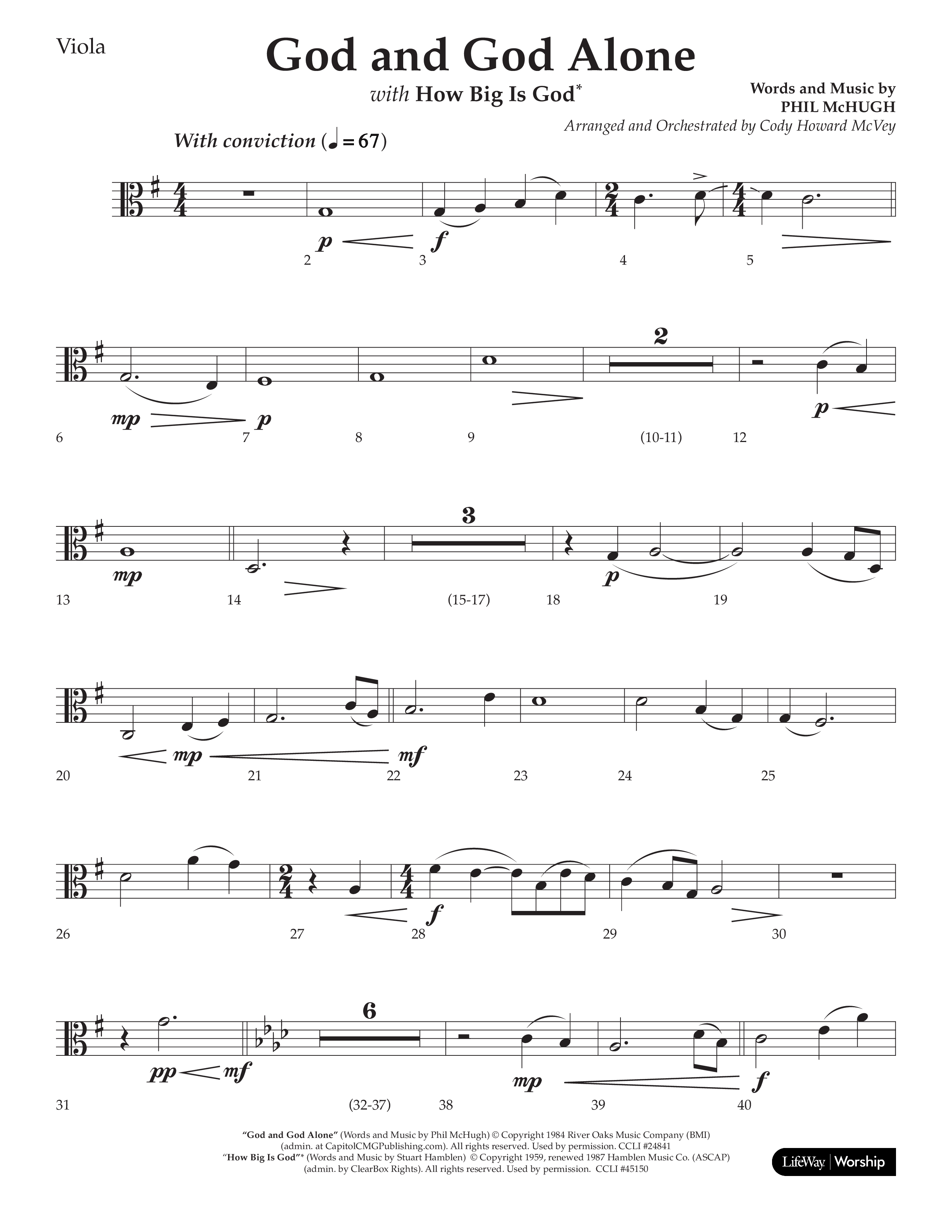 God And God Alone (with How Big Is God) (Choral Anthem SATB) Viola (Lifeway Choral / Arr. Cody McVey)