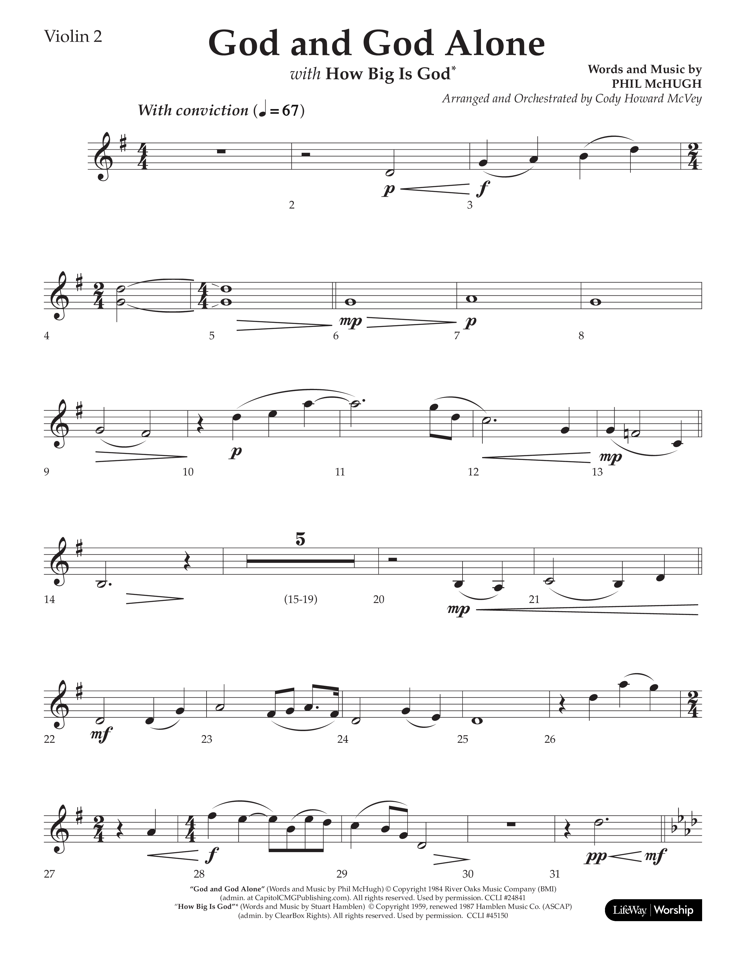 God And God Alone (with How Big Is God) (Choral Anthem SATB) Violin 2 (Lifeway Choral / Arr. Cody McVey)