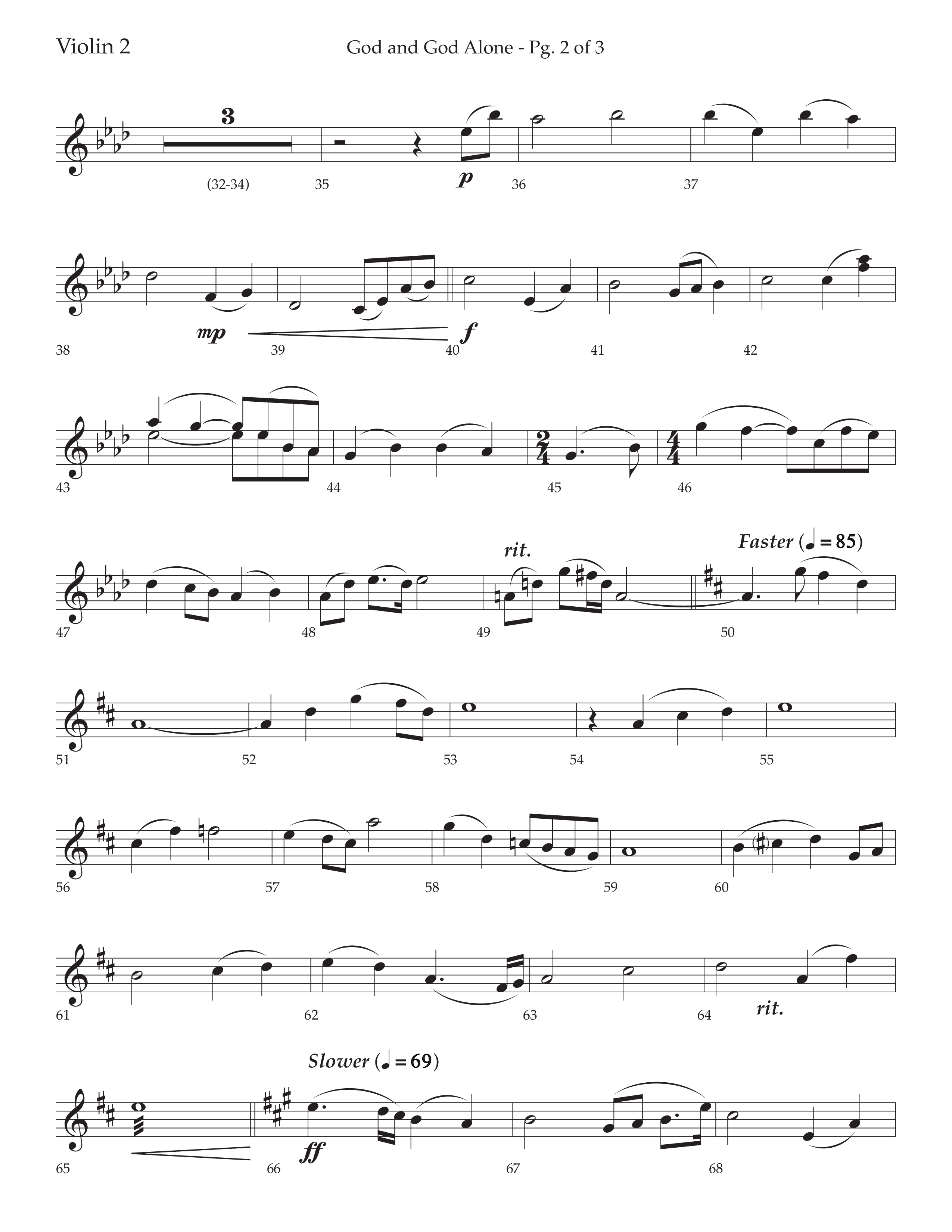 God And God Alone (with How Big Is God) (Choral Anthem SATB) Violin 2 (Lifeway Choral / Arr. Cody McVey)