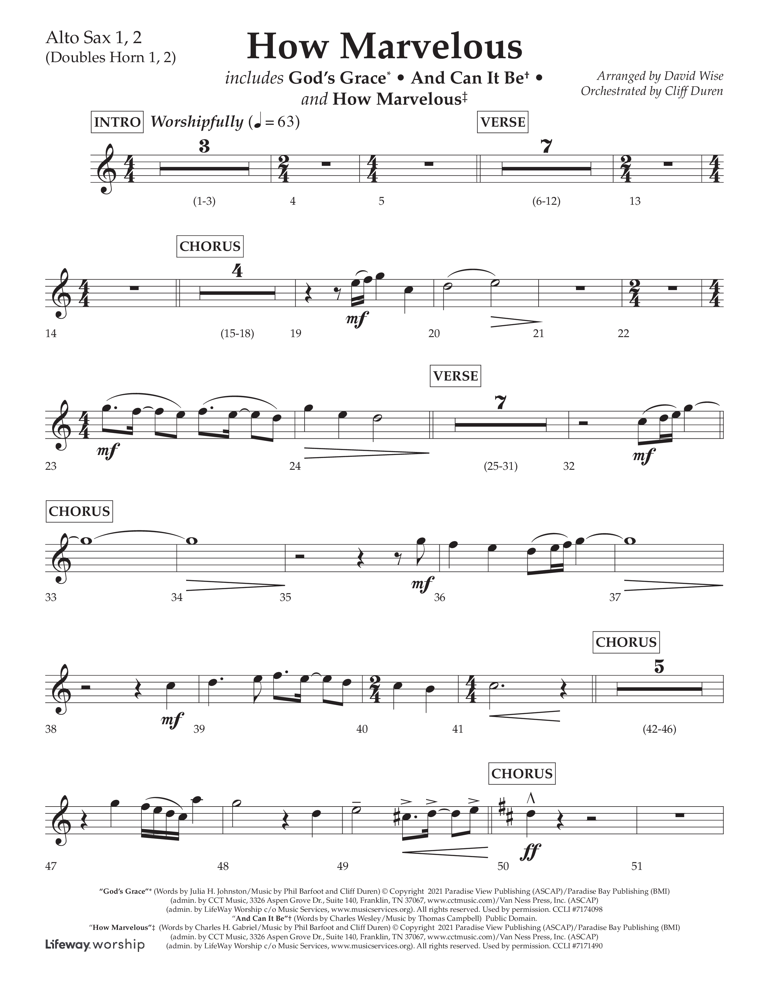 How Marvelous Medley (Choral Anthem SATB) Alto Sax 1/2 (Lifeway Choral / Arr. David Wise / Orch. Cliff Duren)