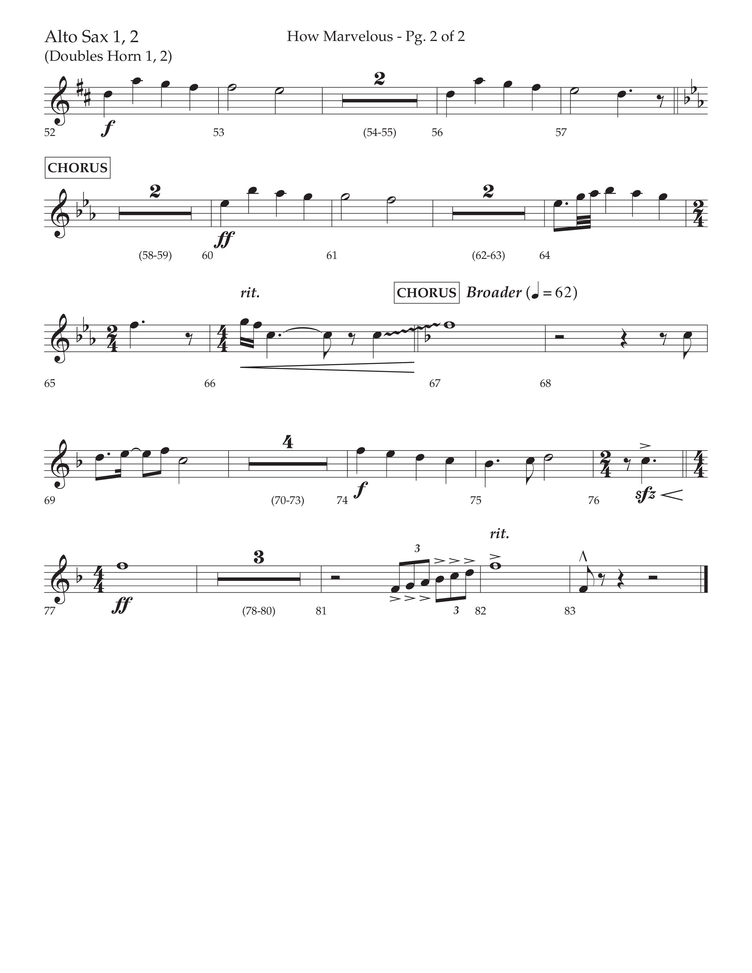 How Marvelous Medley (Choral Anthem SATB) Alto Sax 1/2 (Lifeway Choral / Arr. David Wise / Orch. Cliff Duren)