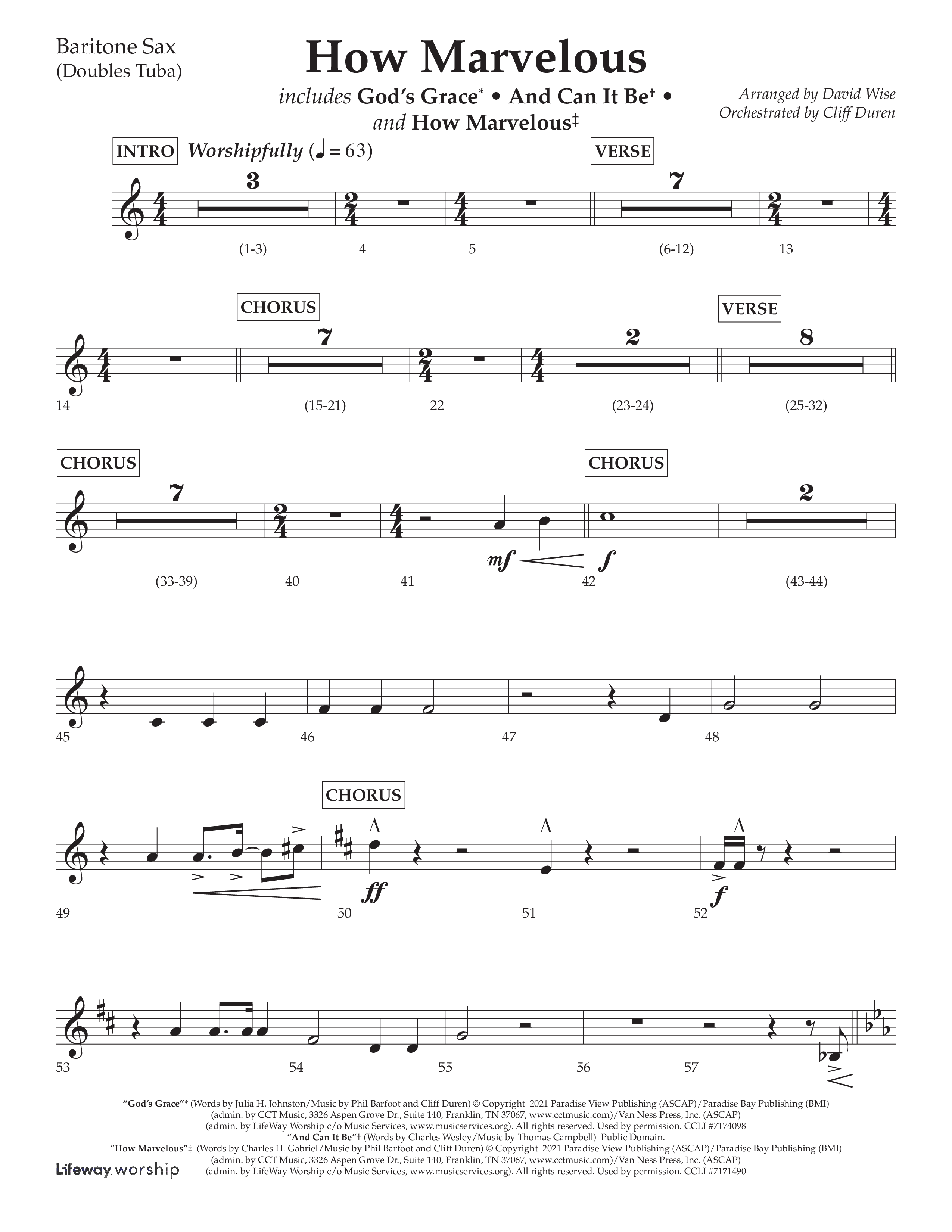 How Marvelous Medley (Choral Anthem SATB) Bari Sax (Lifeway Choral / Arr. David Wise / Orch. Cliff Duren)