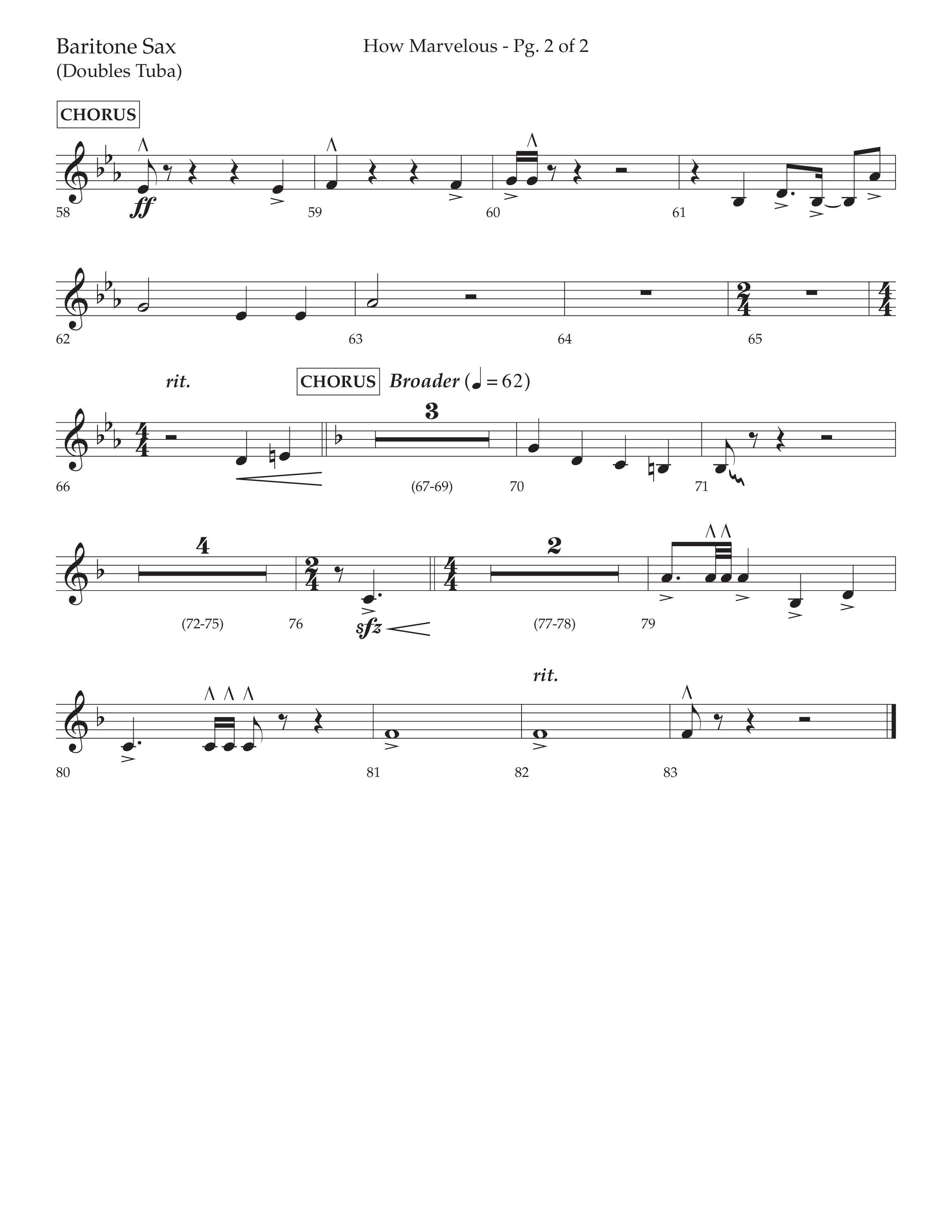 How Marvelous Medley (Choral Anthem SATB) Bari Sax (Lifeway Choral / Arr. David Wise / Orch. Cliff Duren)