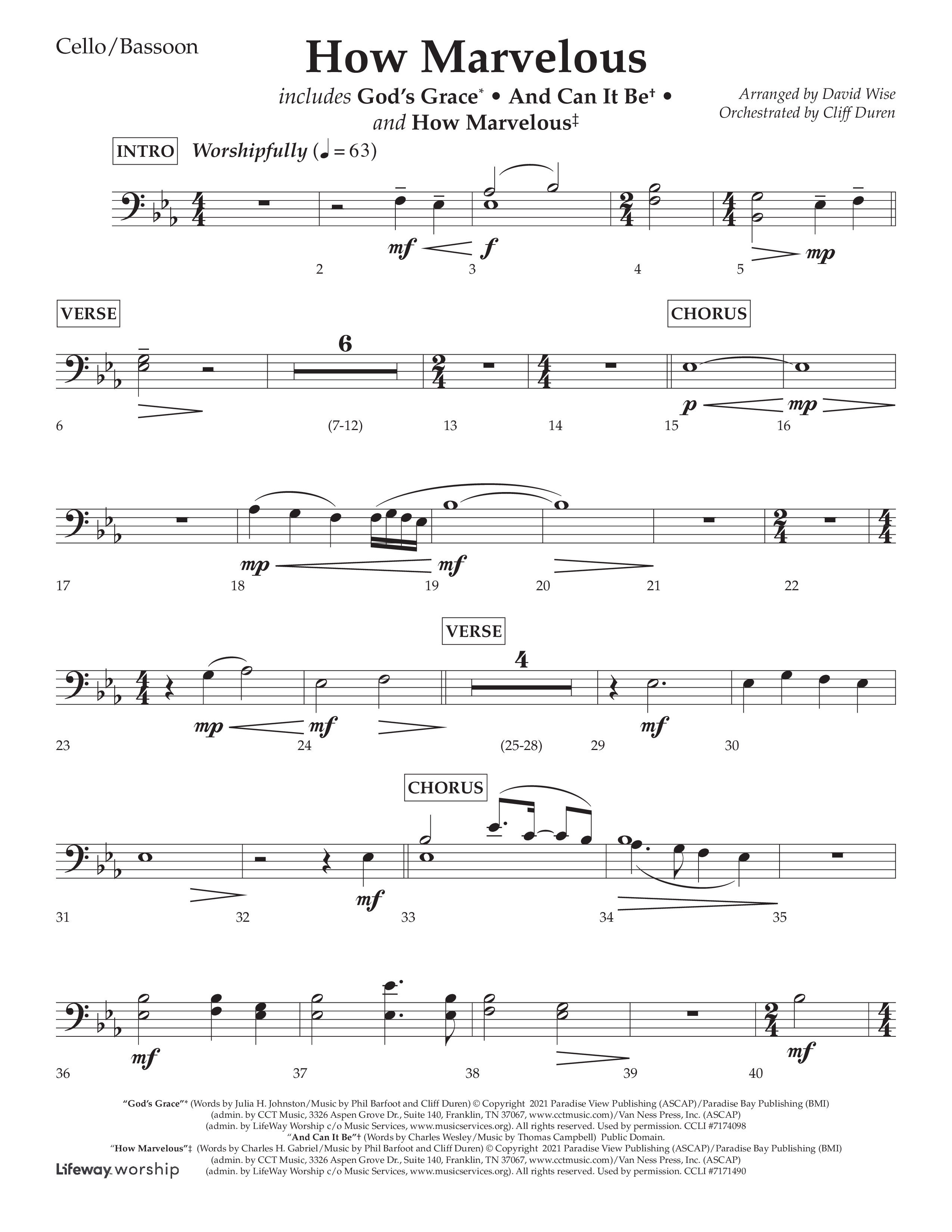 How Marvelous Medley (Choral Anthem SATB) Cello (Lifeway Choral / Arr. David Wise / Orch. Cliff Duren)