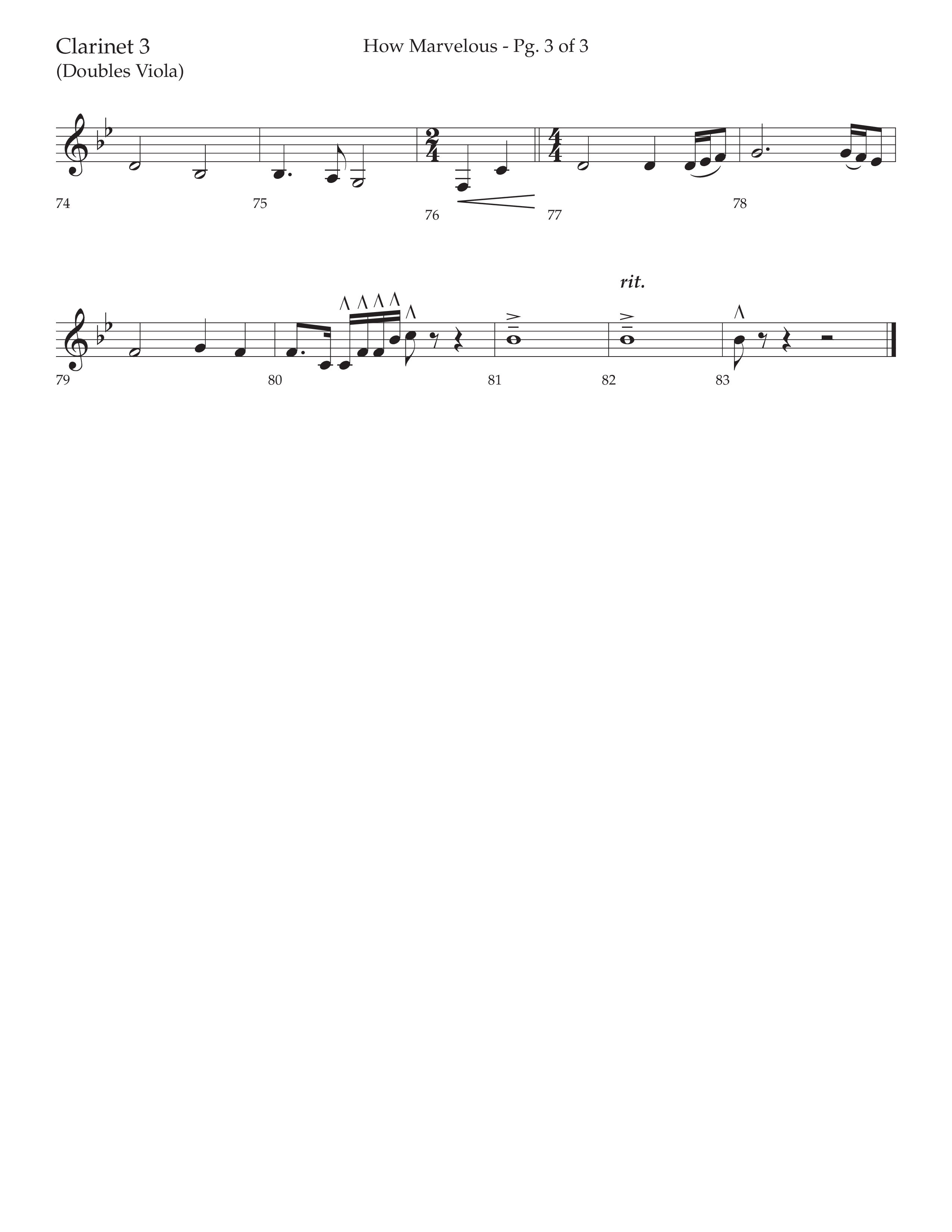 How Marvelous Medley (Choral Anthem SATB) Clarinet 3 (Lifeway Choral / Arr. David Wise / Orch. Cliff Duren)