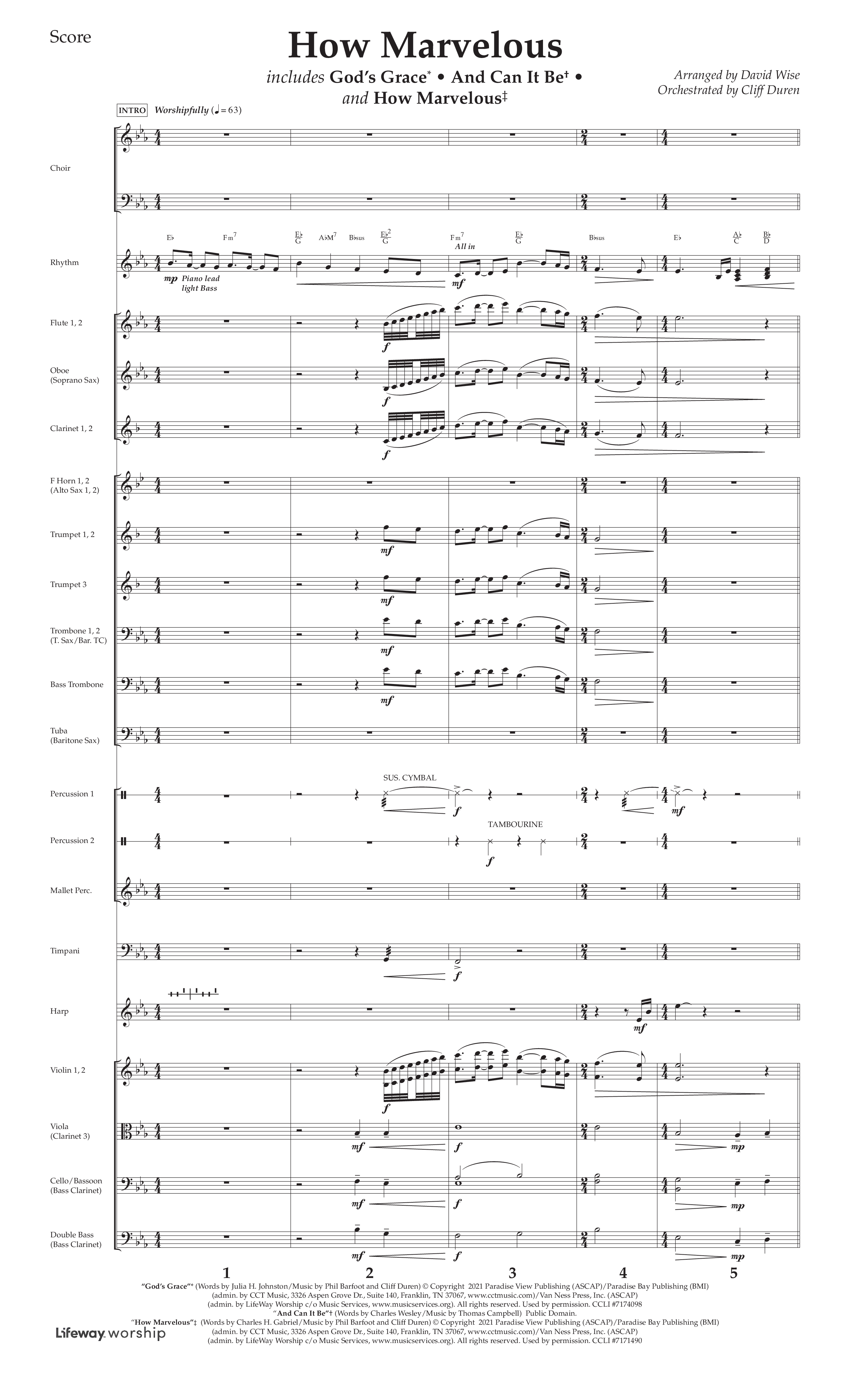 How Marvelous Medley (Choral Anthem SATB) Conductor's Score (Lifeway Choral / Arr. David Wise / Orch. Cliff Duren)