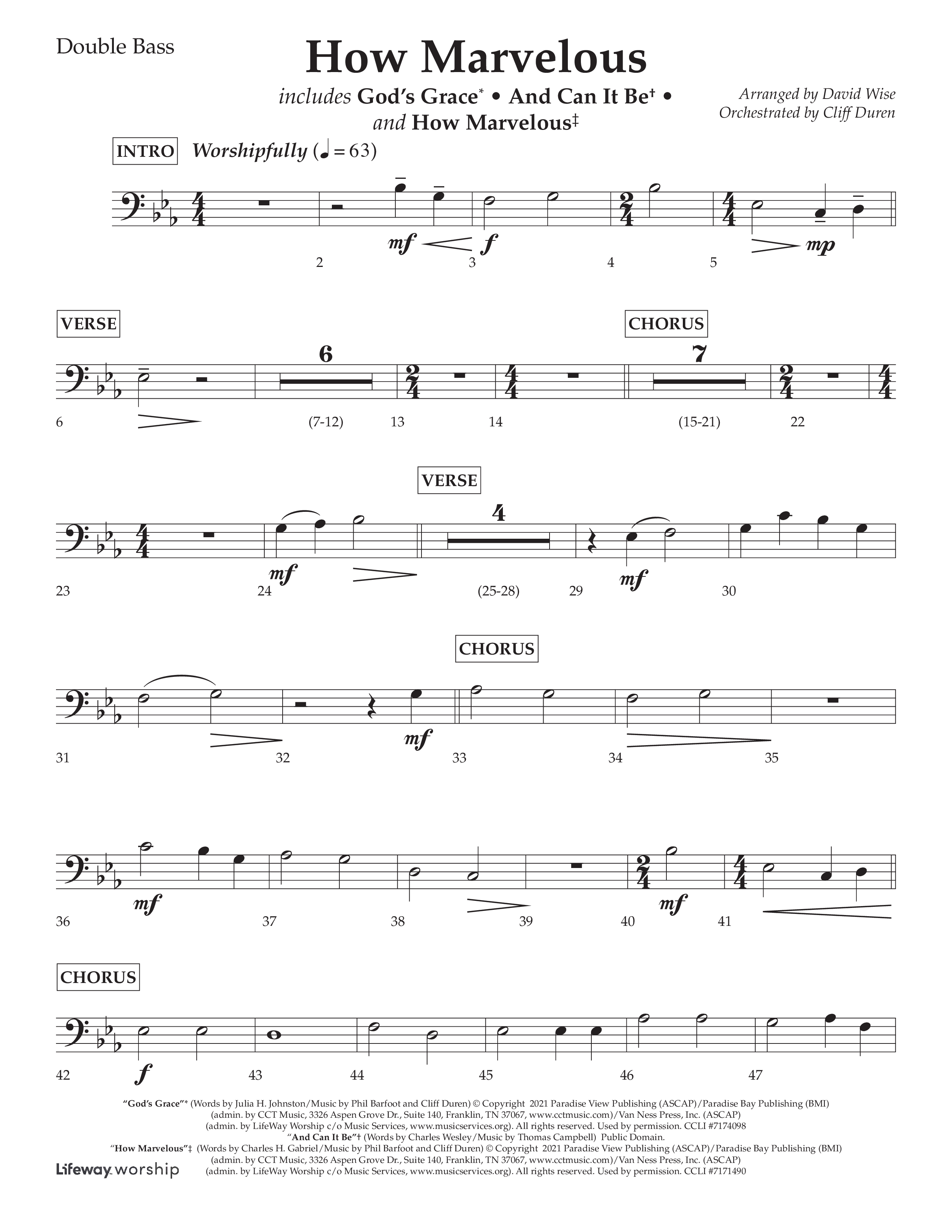 How Marvelous Medley (Choral Anthem SATB) Double Bass (Lifeway Choral / Arr. David Wise / Orch. Cliff Duren)