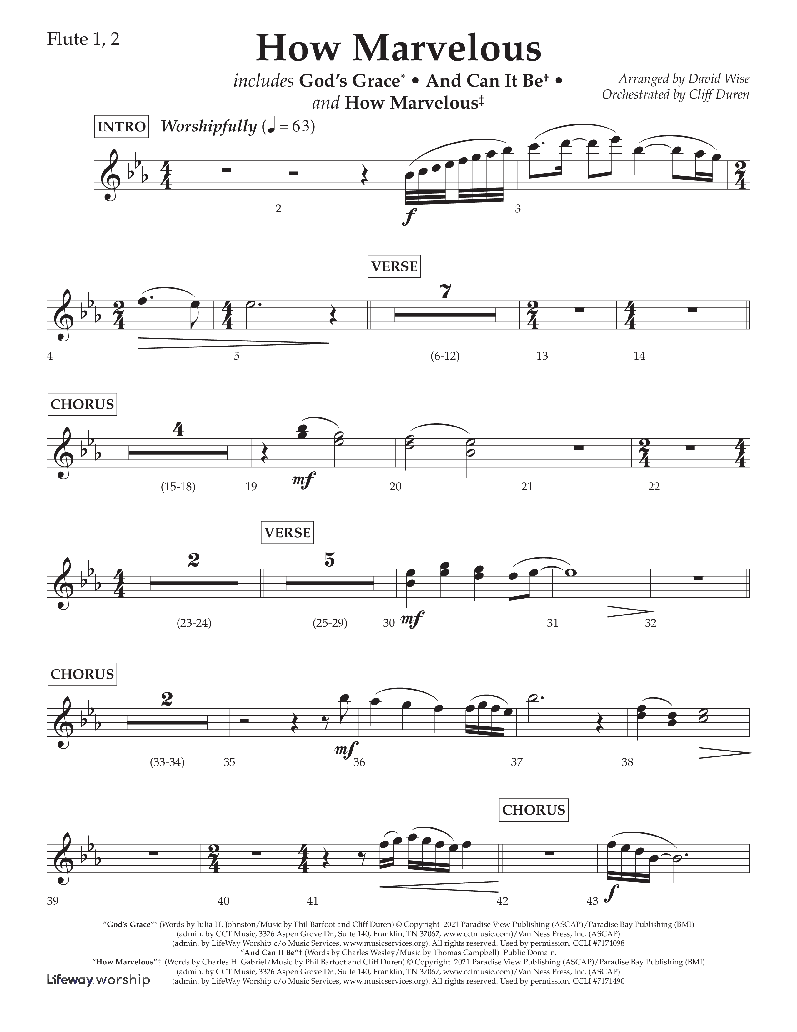 How Marvelous Medley (Choral Anthem SATB) Flute 1/2 (Lifeway Choral / Arr. David Wise / Orch. Cliff Duren)