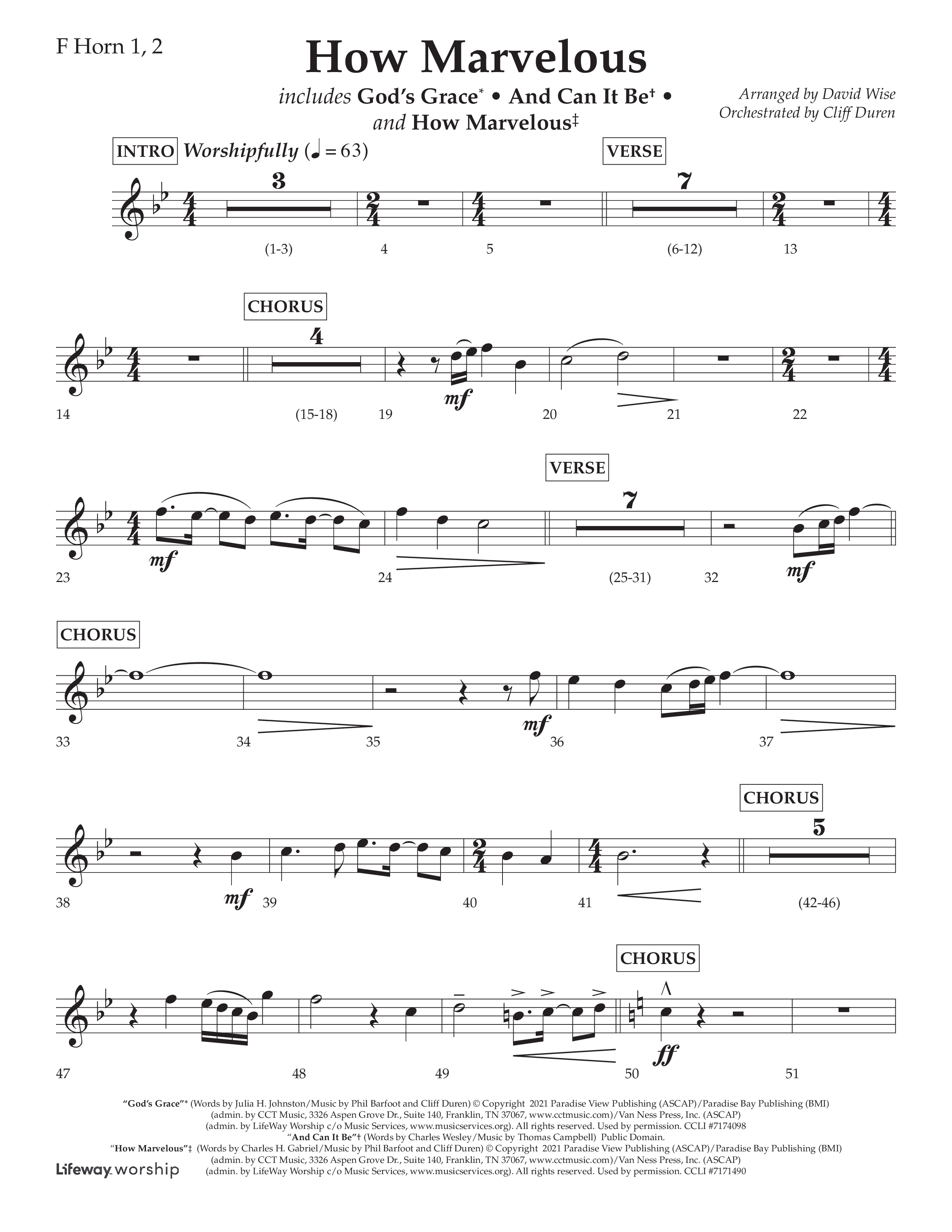 How Marvelous Medley (Choral Anthem SATB) French Horn 1/2 (Lifeway Choral / Arr. David Wise / Orch. Cliff Duren)
