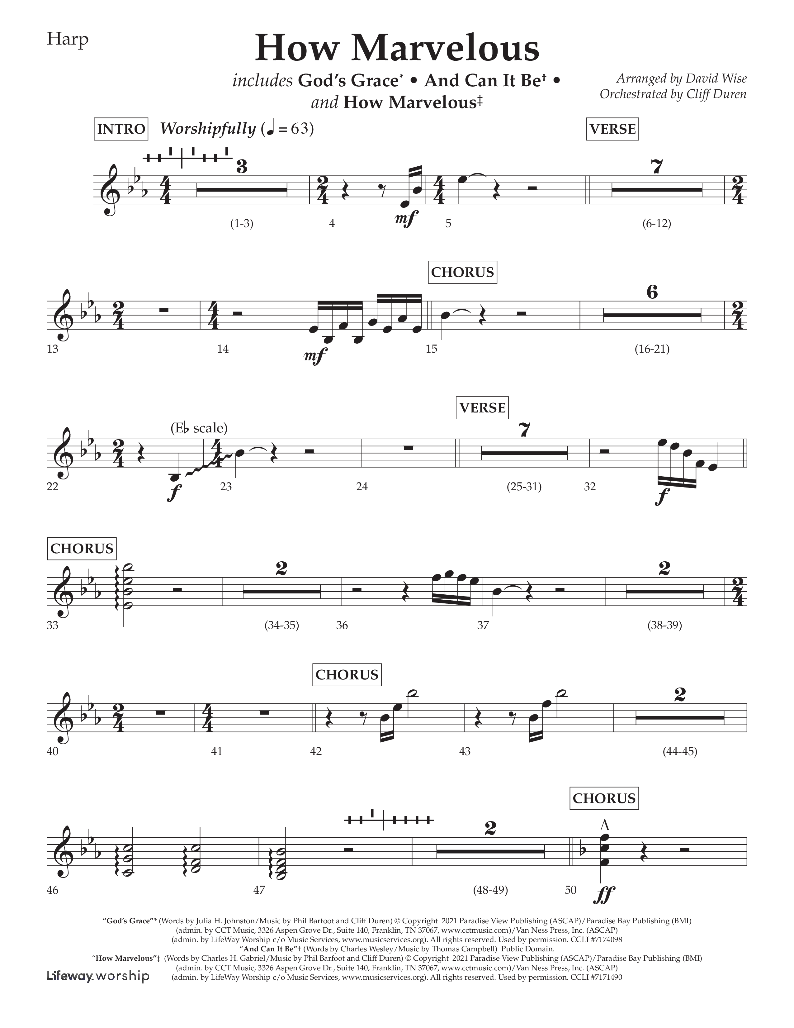 How Marvelous Medley (Choral Anthem SATB) Harp (Lifeway Choral / Arr. David Wise / Orch. Cliff Duren)
