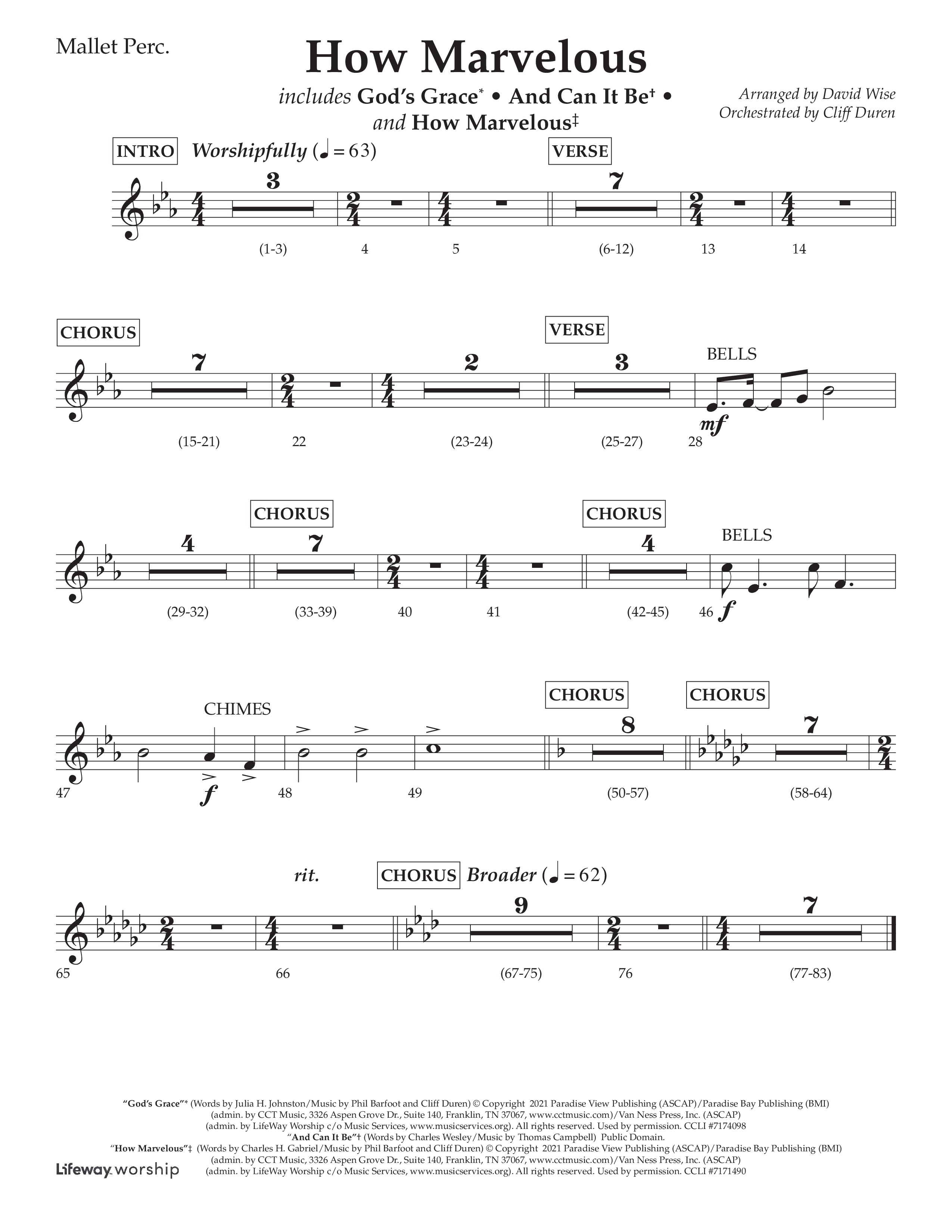 How Marvelous Medley (Choral Anthem SATB) Mallets (Lifeway Choral / Arr. David Wise / Orch. Cliff Duren)