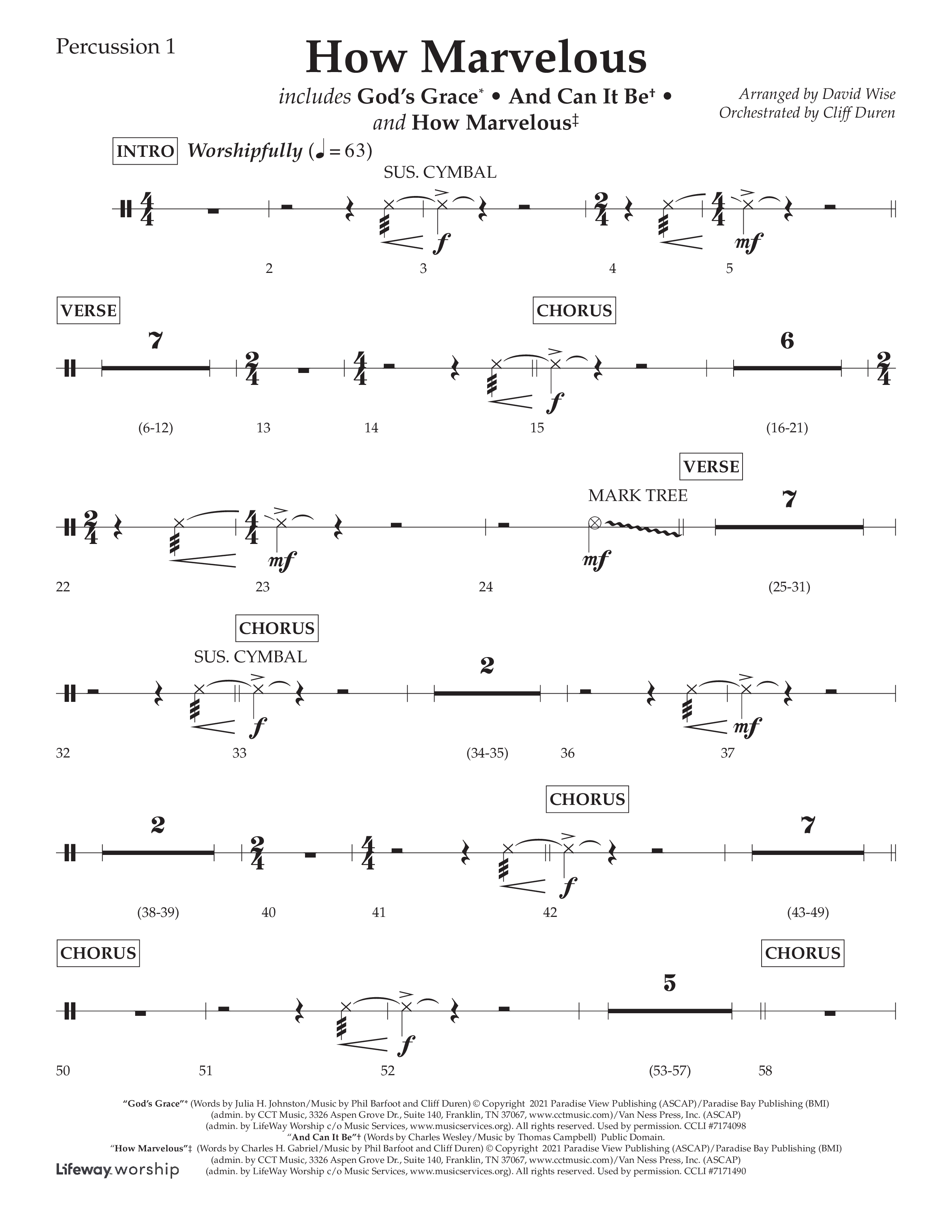 How Marvelous Medley (Choral Anthem SATB) Percussion 1/2 (Lifeway Choral / Arr. David Wise / Orch. Cliff Duren)