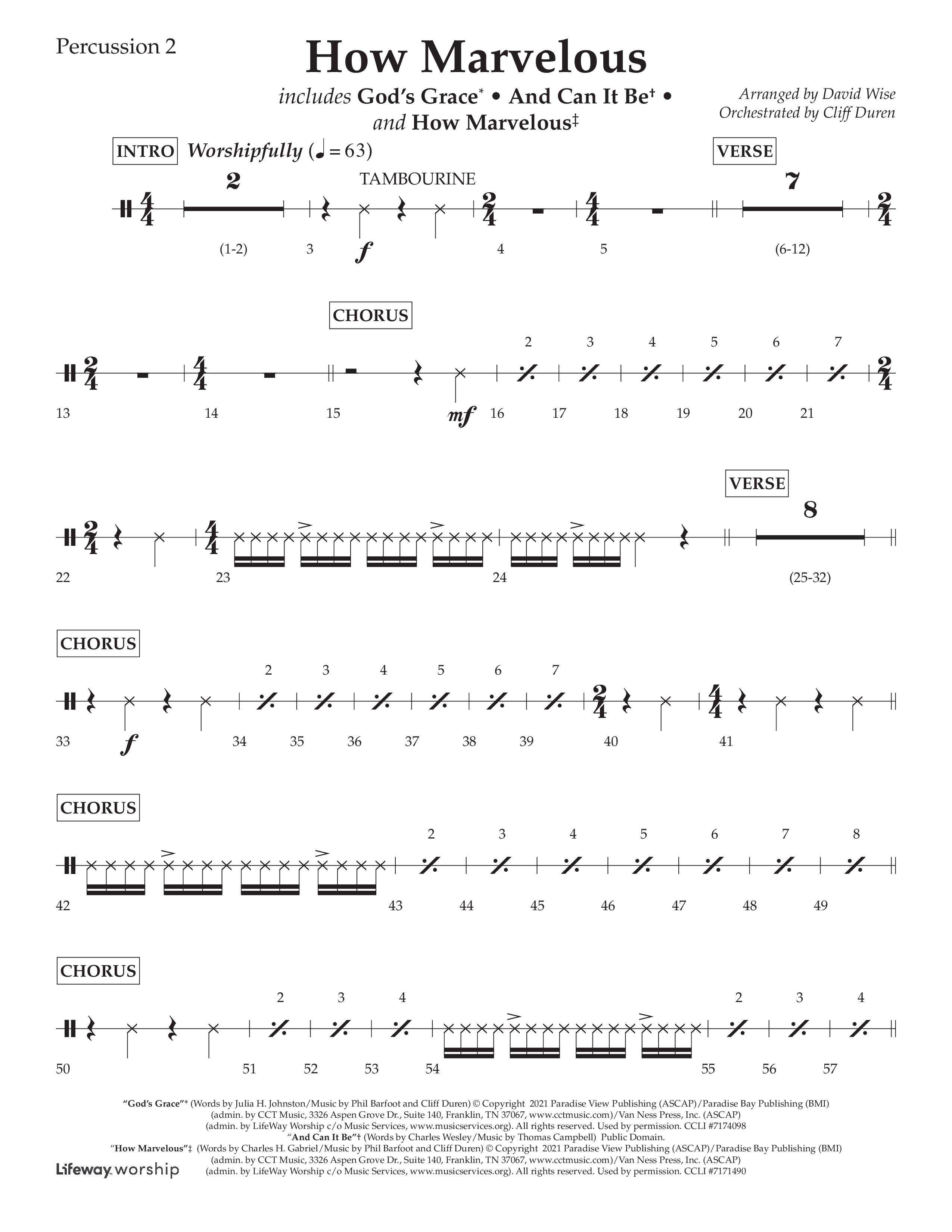 How Marvelous Medley (Choral Anthem SATB) Percussion 1/2 (Lifeway Choral / Arr. David Wise / Orch. Cliff Duren)