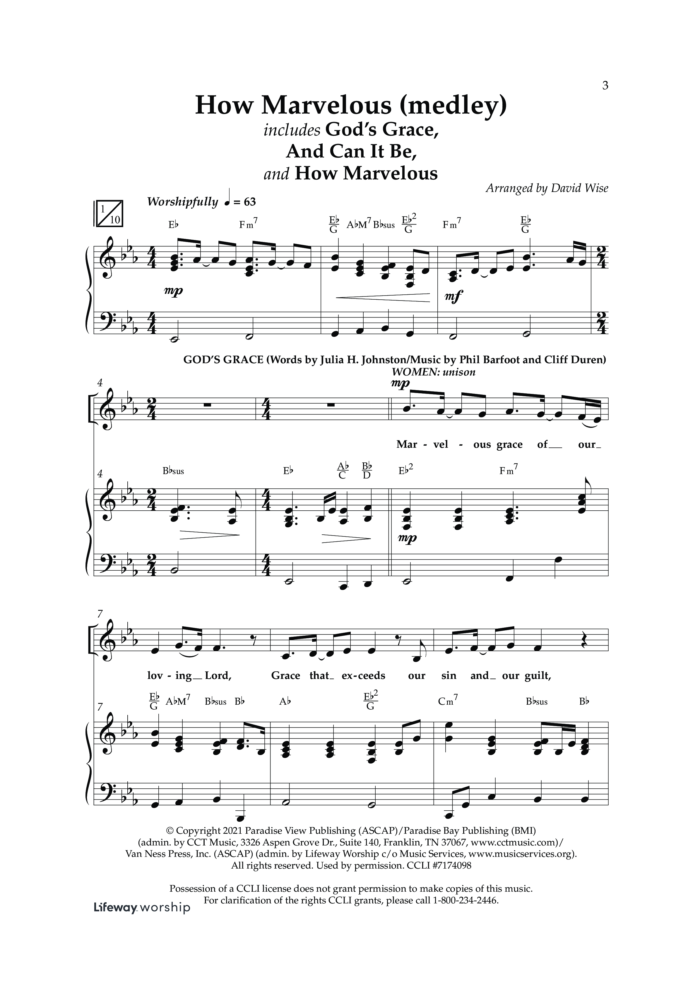 How Marvelous Medley (Choral Anthem SATB) Anthem (SATB/Piano) (Lifeway Choral / Arr. David Wise / Orch. Cliff Duren)