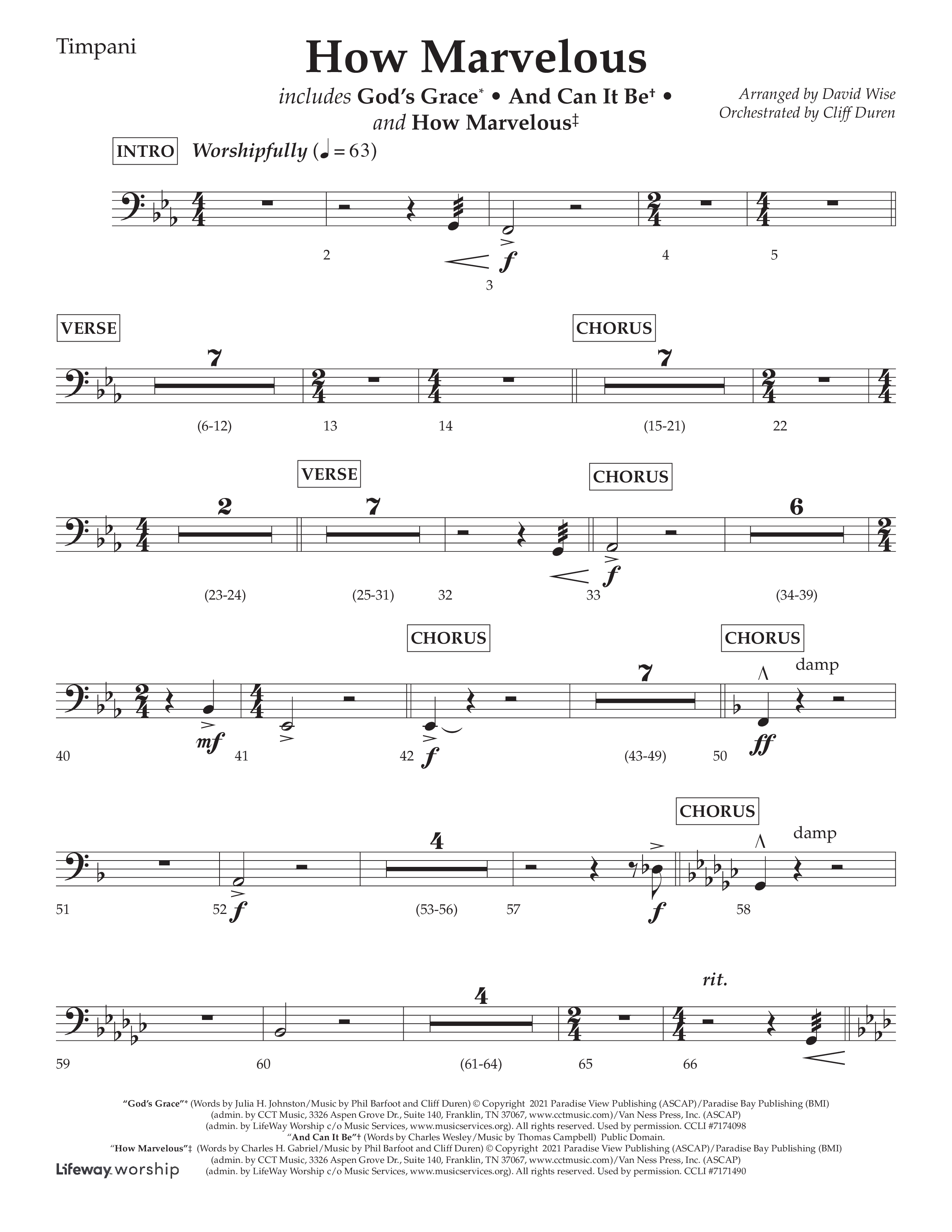 How Marvelous Medley (Choral Anthem SATB) Timpani (Lifeway Choral / Arr. David Wise / Orch. Cliff Duren)
