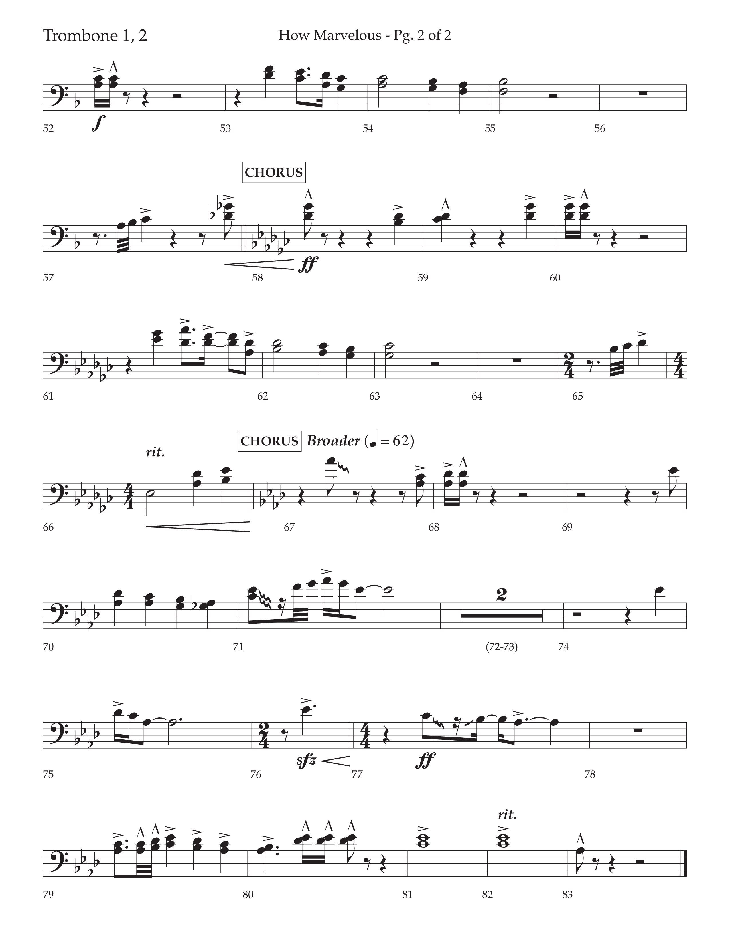 How Marvelous Medley (Choral Anthem SATB) Trombone 1/2 (Lifeway Choral / Arr. David Wise / Orch. Cliff Duren)
