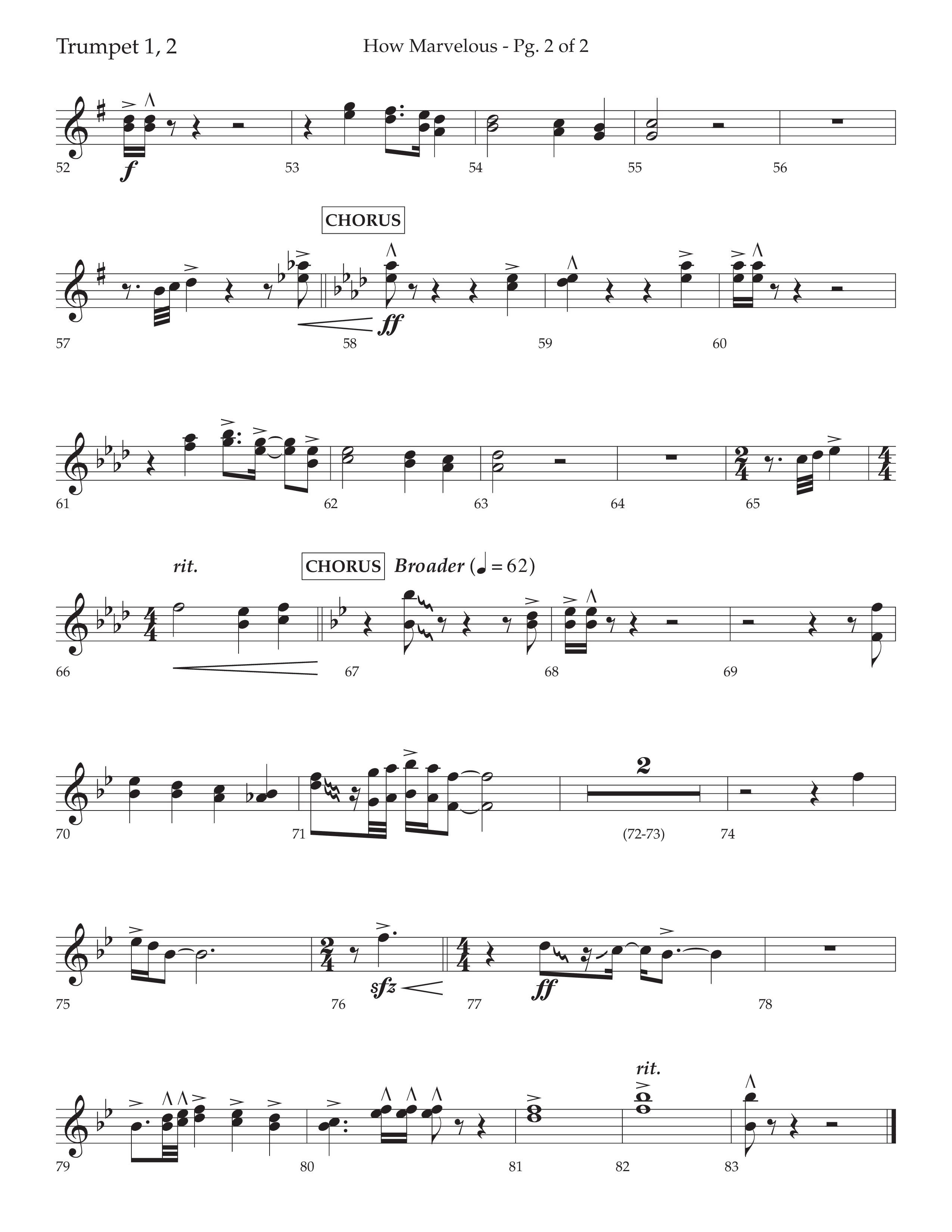 How Marvelous Medley (Choral Anthem SATB) Trumpet 1,2 (Lifeway Choral / Arr. David Wise / Orch. Cliff Duren)