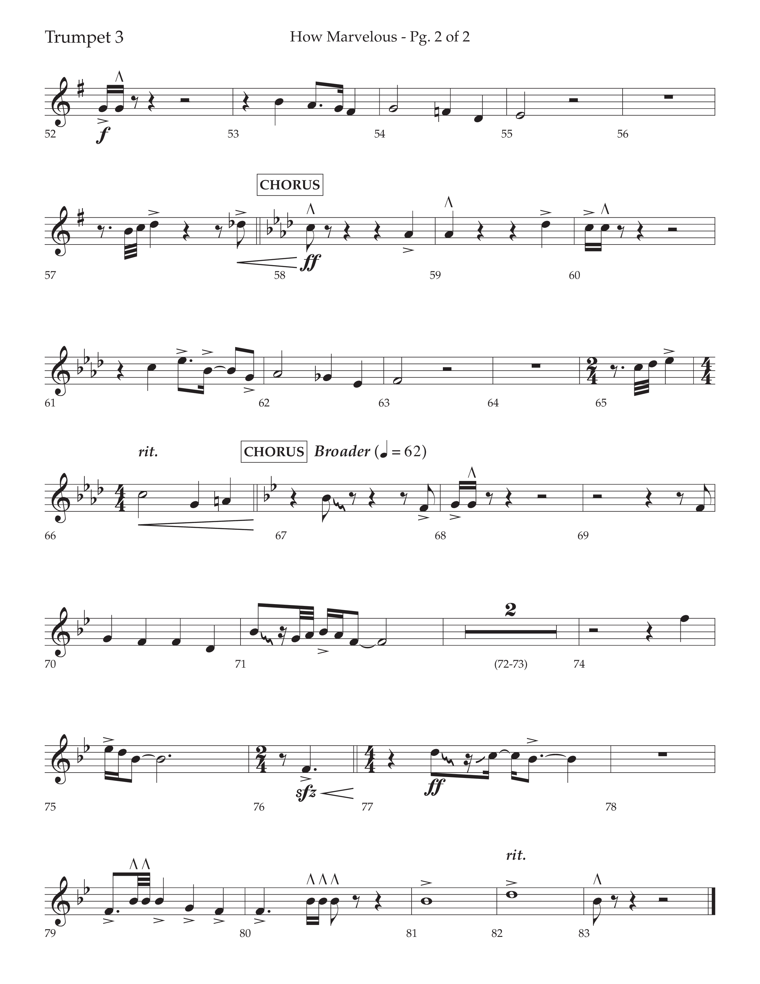 How Marvelous Medley (Choral Anthem SATB) Trumpet 3 (Lifeway Choral / Arr. David Wise / Orch. Cliff Duren)