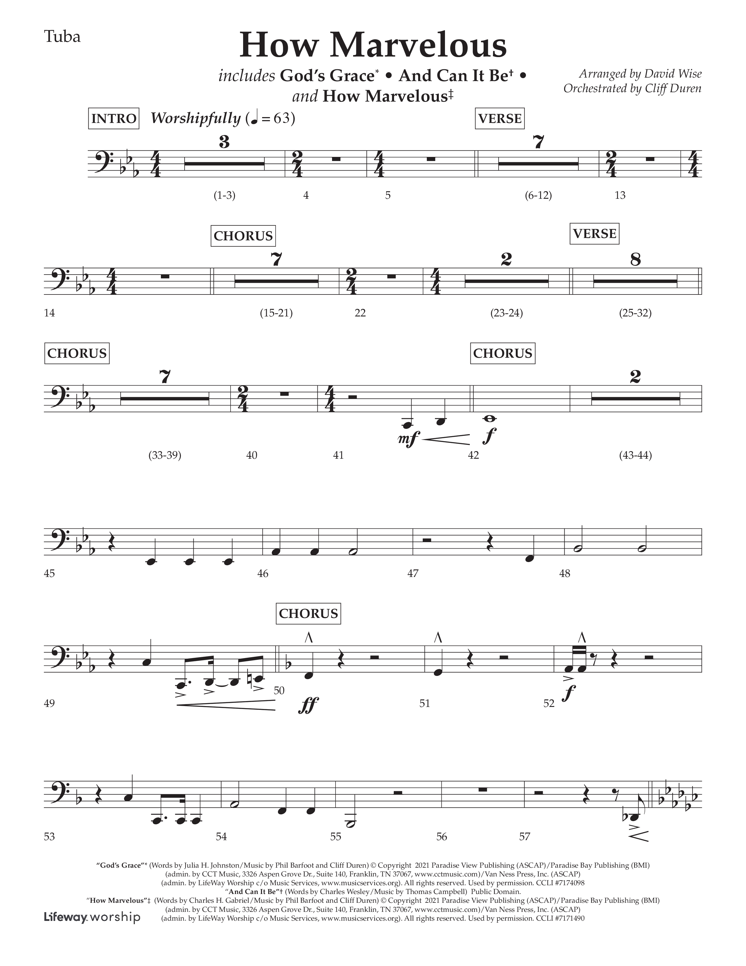 How Marvelous Medley (Choral Anthem SATB) Tuba (Lifeway Choral / Arr. David Wise / Orch. Cliff Duren)