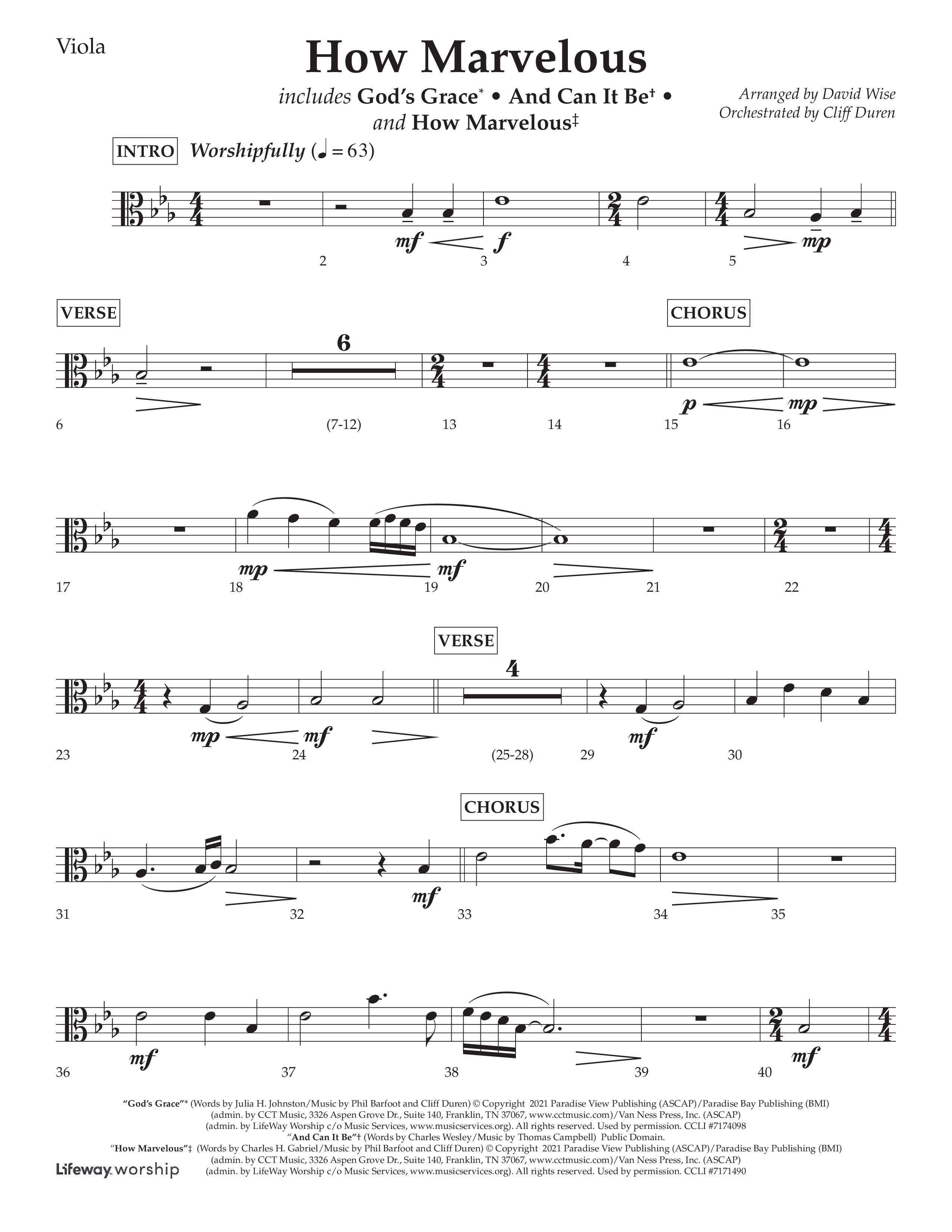 How Marvelous Medley (Choral Anthem SATB) Viola (Lifeway Choral / Arr. David Wise / Orch. Cliff Duren)
