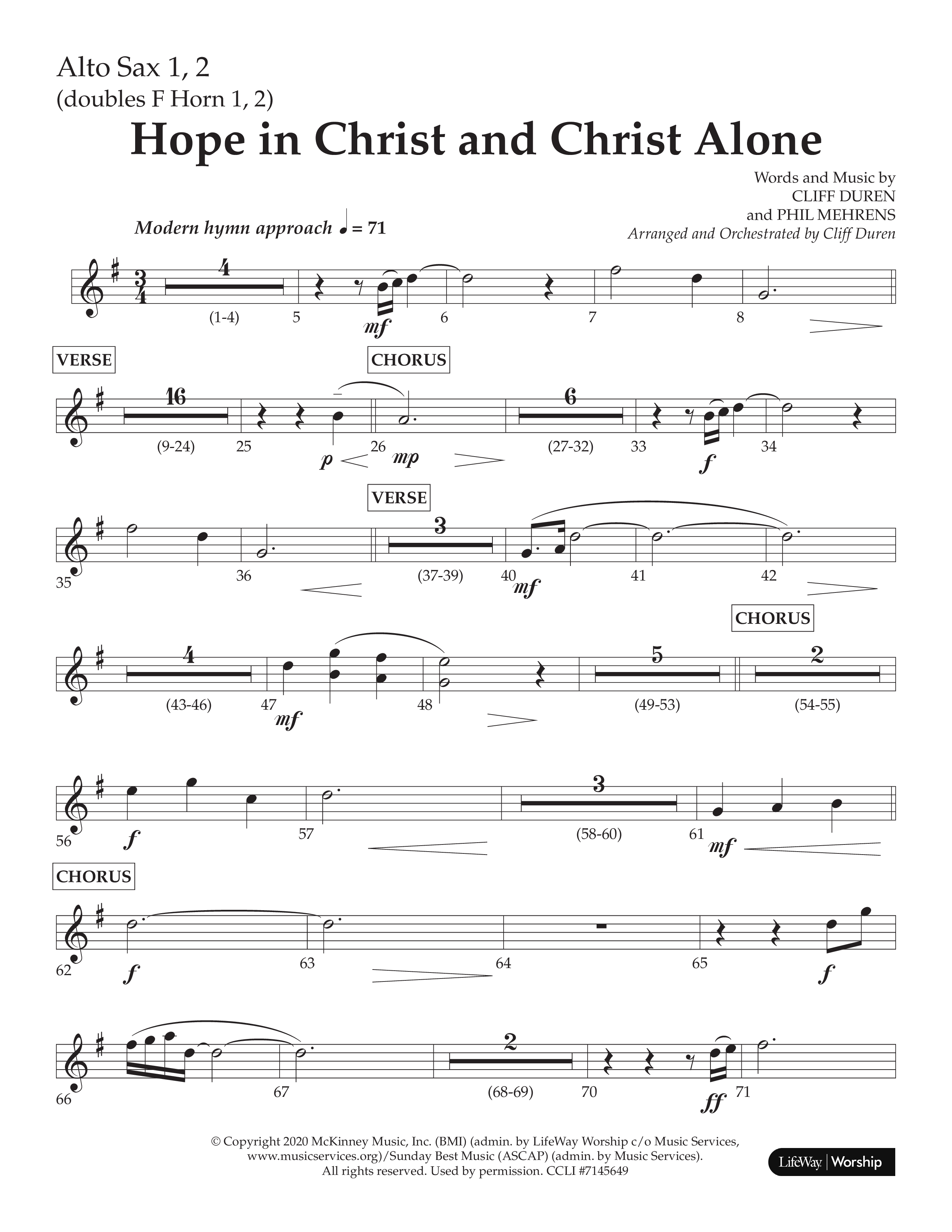 Hope In Christ And Christ Alone (Choral Anthem SATB) Alto Sax 1/2 (Lifeway Choral / Arr. Cliff Duren)