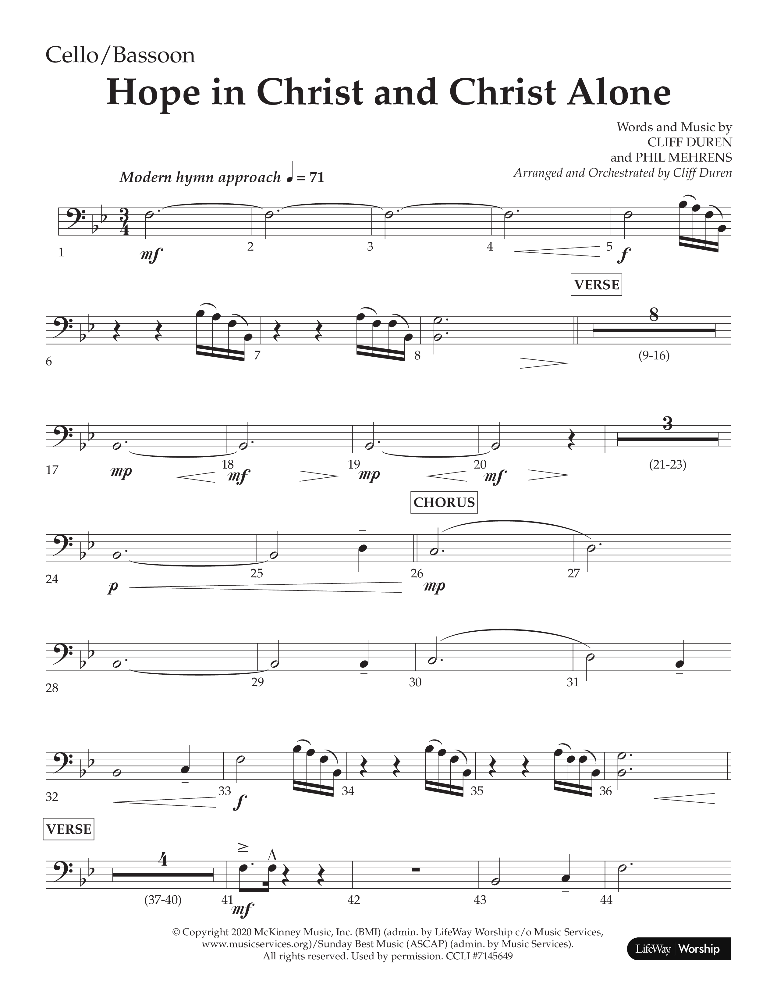 Hope In Christ And Christ Alone (Choral Anthem SATB) Cello (Lifeway Choral / Arr. Cliff Duren)